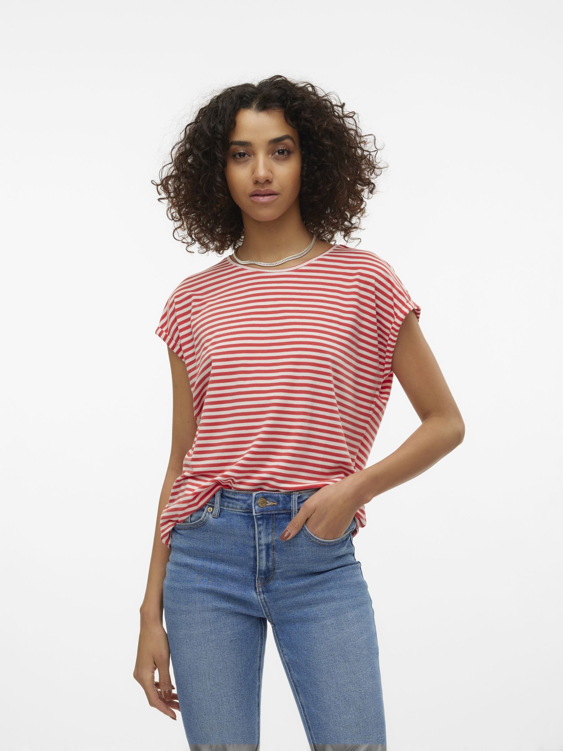 Vero Moda Shirt met ronde hals VMAVA PLAIN SS TOP STRIPE GA JRS NOOS