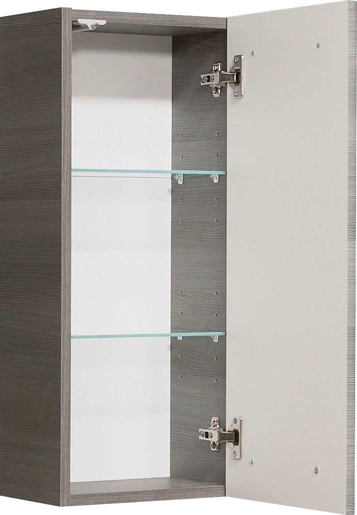 Saphir Hangend kastje Quickset wand-badkast 30 cm breed met 1 deur en 2 glazen legplanken Badkamer-hangend kastje inclusief deurdemper, grepen in glanzend chroom