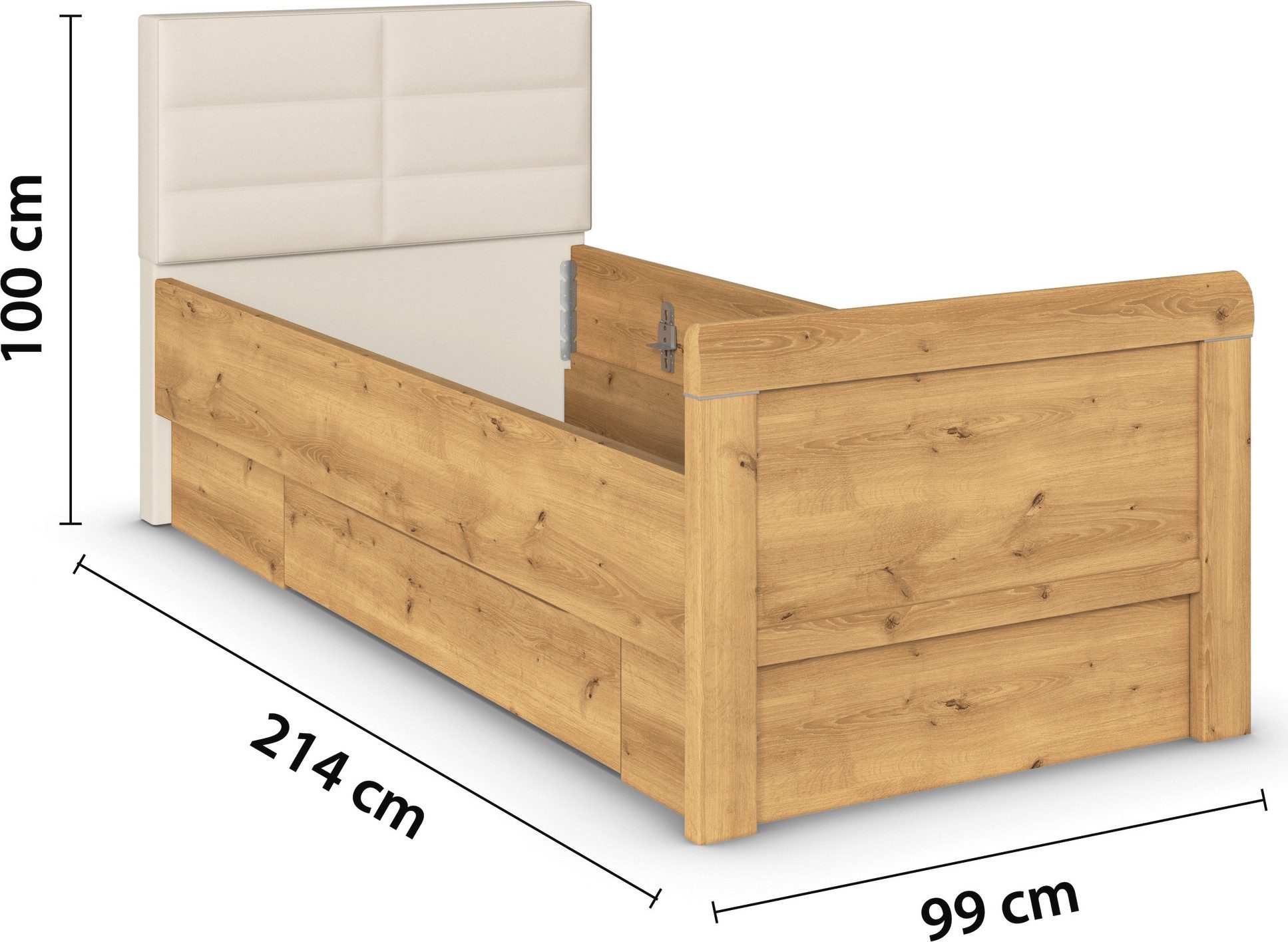 rauch Ledikant met bergruimte Bed Eenpersoons Stollenbed Bedkasten EVELYN in comfortabele hoogte met gestoffeerd hoofdeinde en lades made in germany