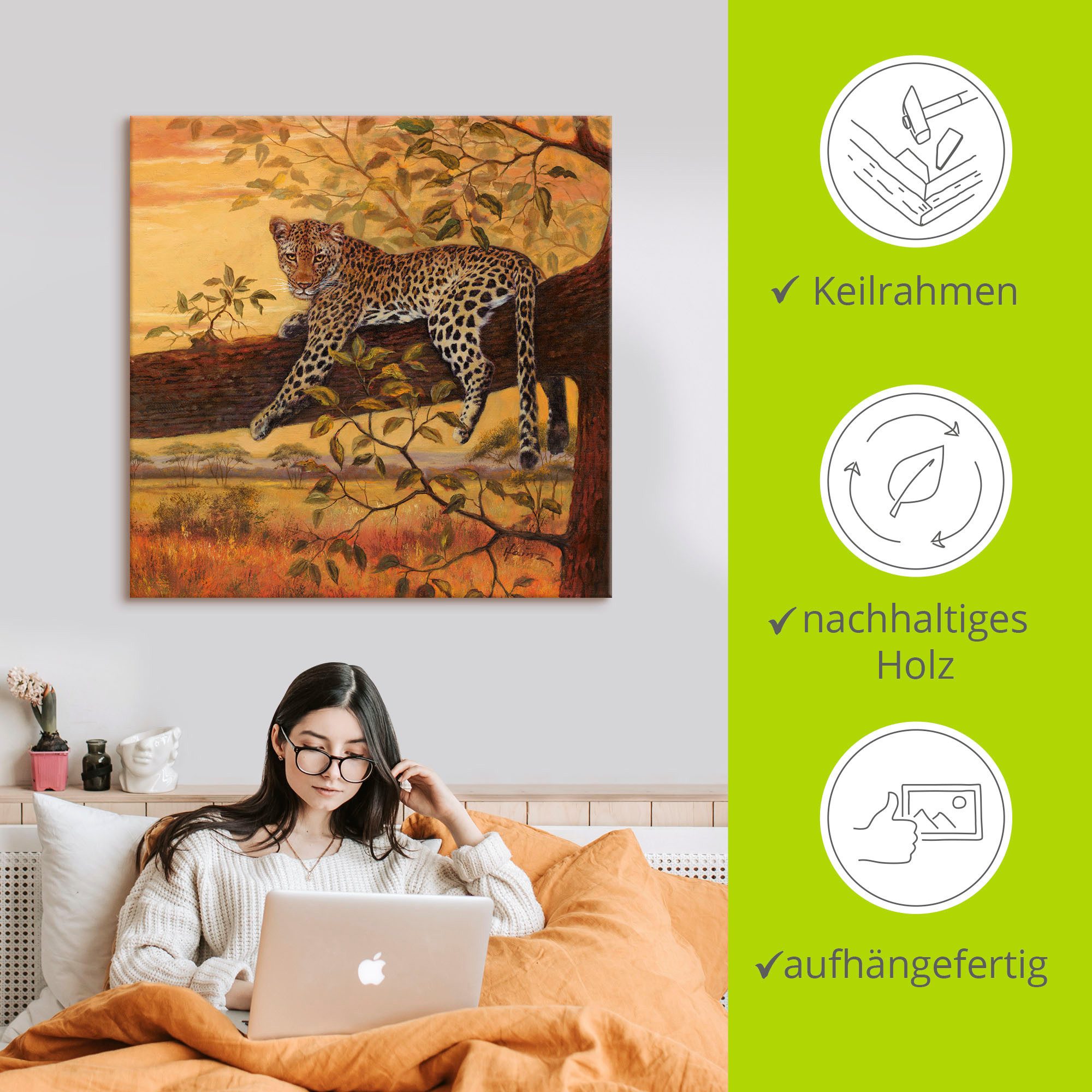 Artland Artprint Rustend luipaard als artprint op linnen, muursticker in verschillende maten