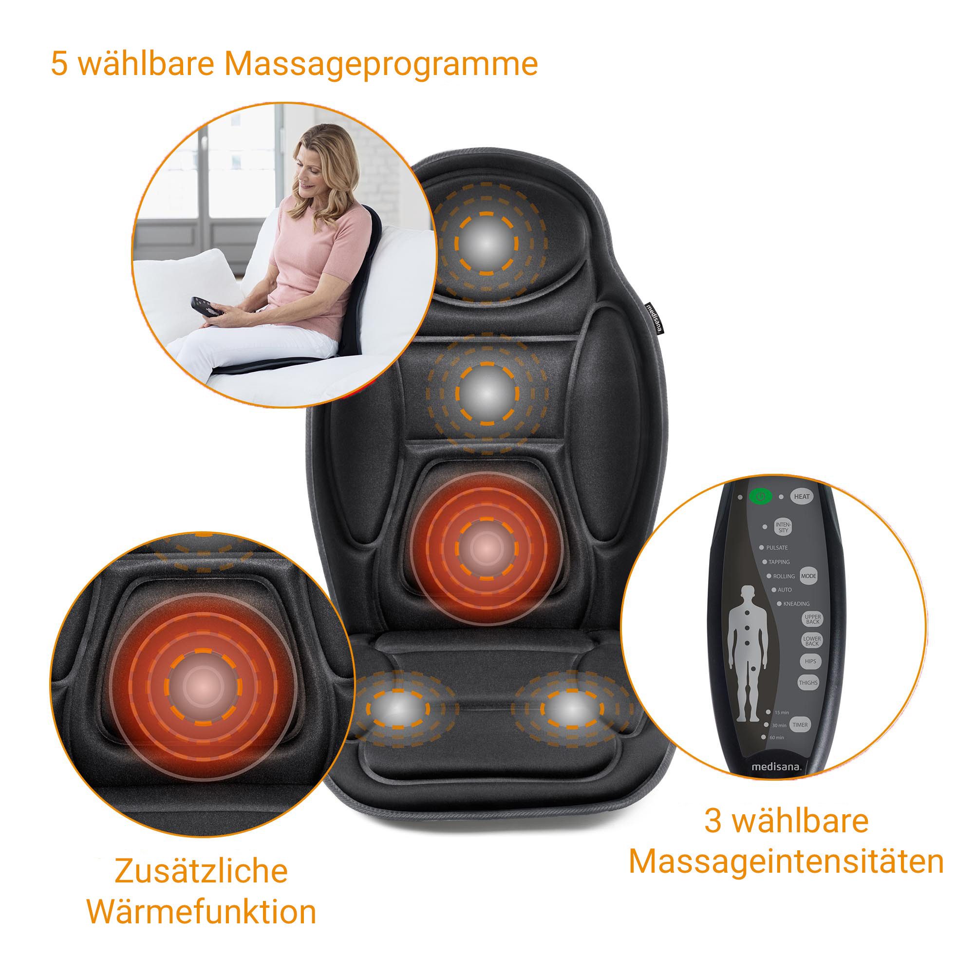 Medisana Massagekussen MCH 88935 4 massagezones, 3 intensiteiten, 5 programma's, inschakelbare warmte