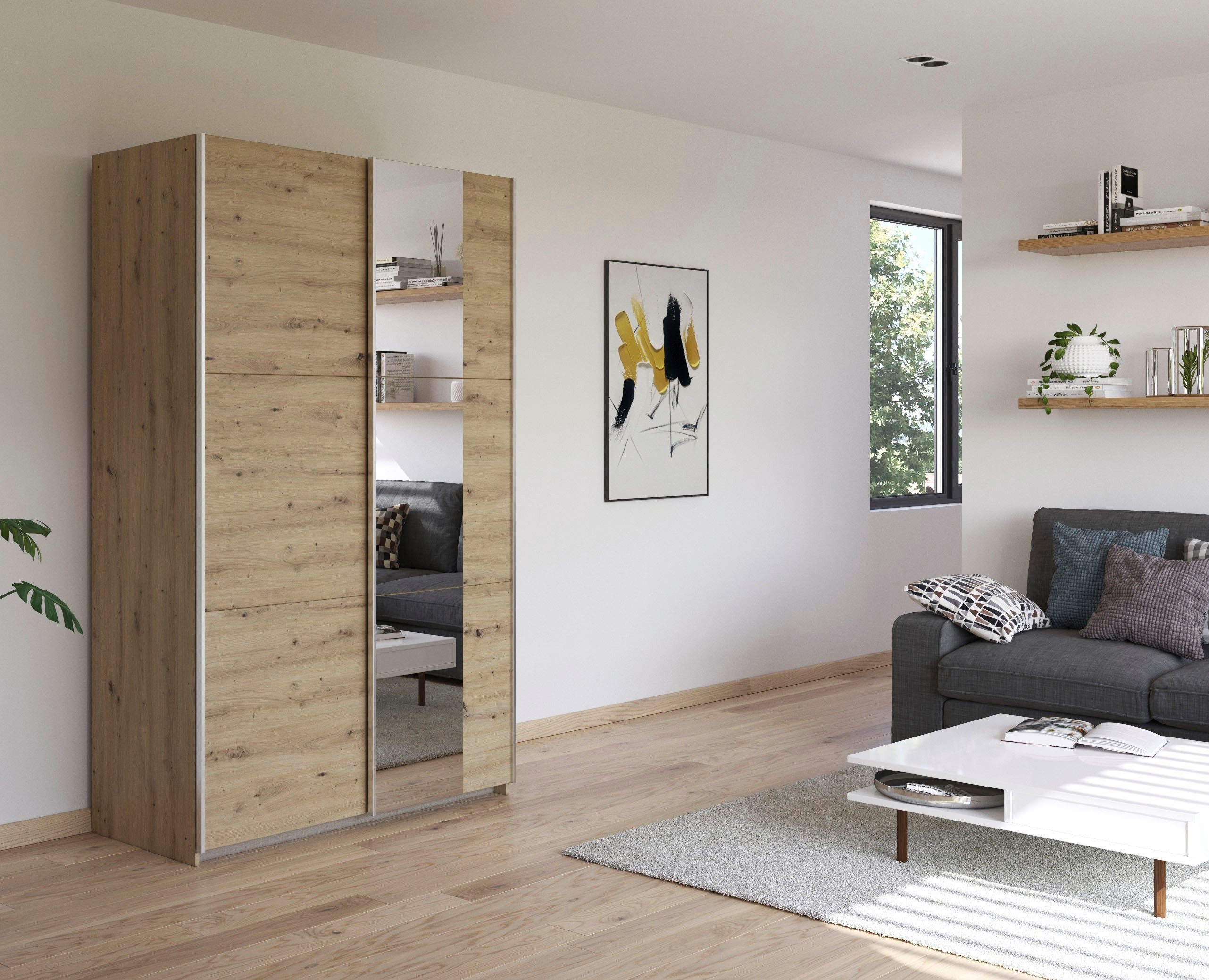 rauch Zweefdeurkast Kledingkast draaideurkast kast garderobe KRONACH TOPSELLER met spiegel en veel opbergruimte, metalen greepstrips, made in germany