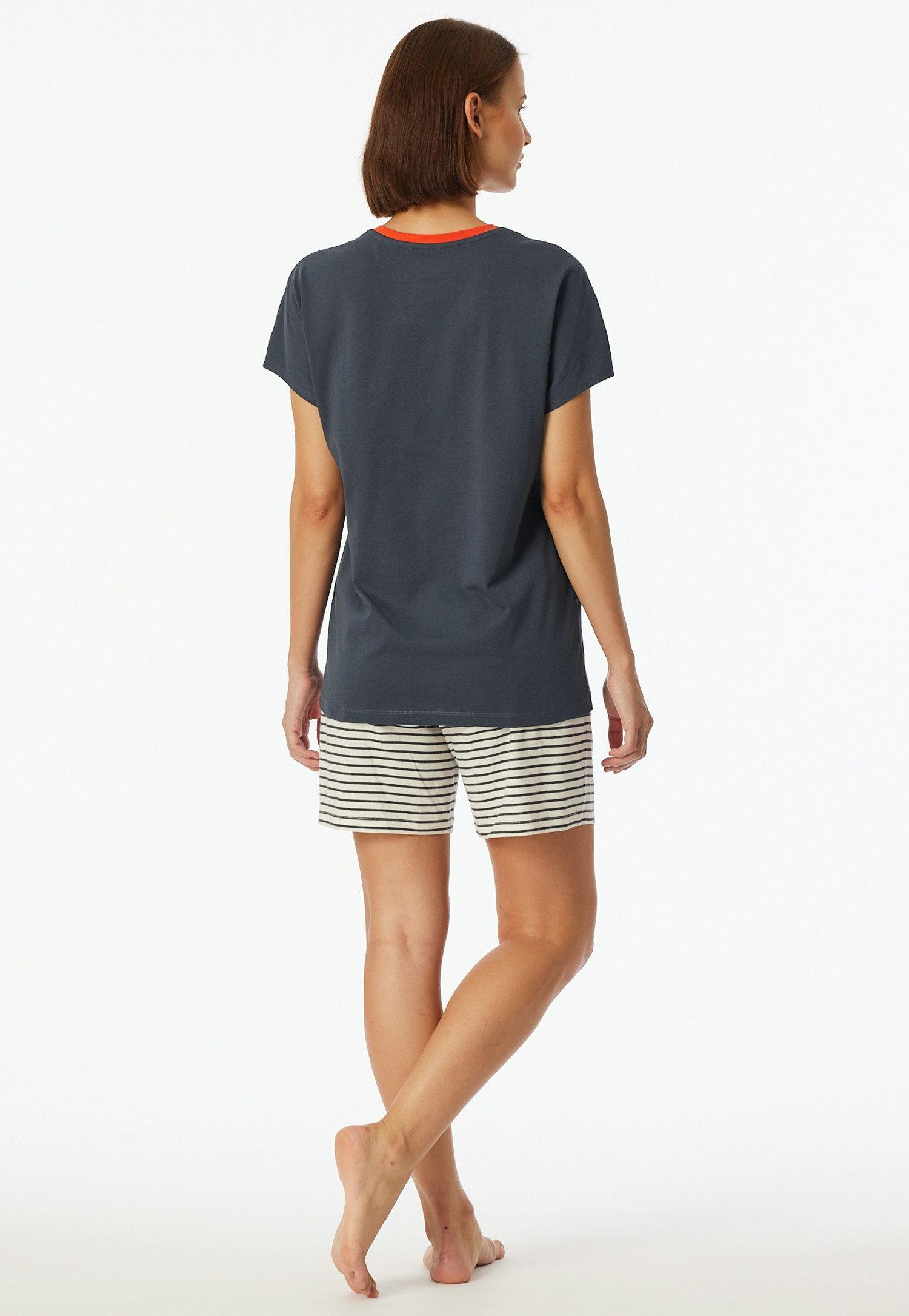 Schiesser Shortama Casual Essentials met effen shirt en gestreepte broek (2-delig)