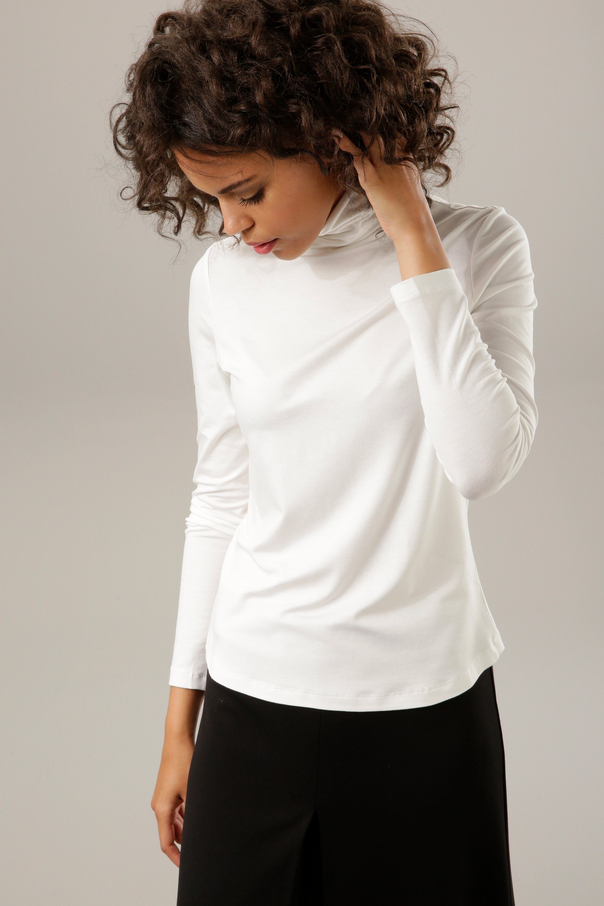 Aniston CASUAL Colshirt in zwart met bonte print of 4 trendy effen kleuren