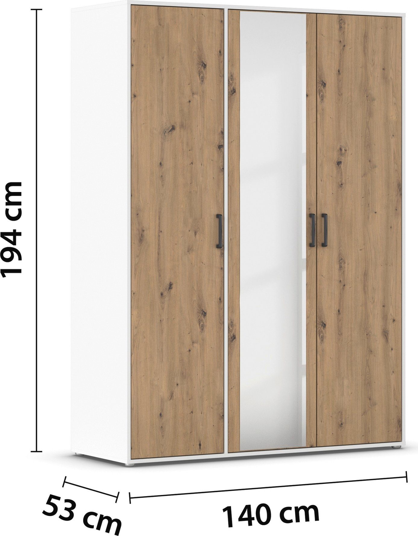 rauch Draaideurkast Voyager met moderne grepen in grijs-metallic en spiegel