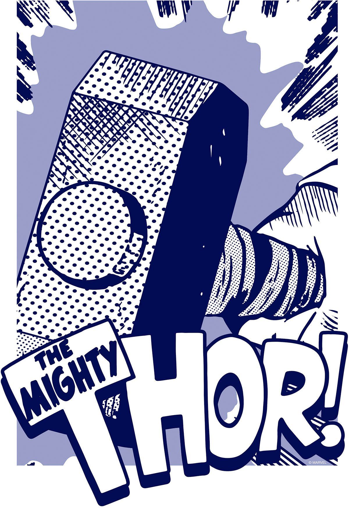 Komar Wanddecoratie Thor Mjölnir Wanddecoratie voor de kinderkamer - zonder lijst (1 stuk) schilderijen maat 30 cm x 40 cm blauw