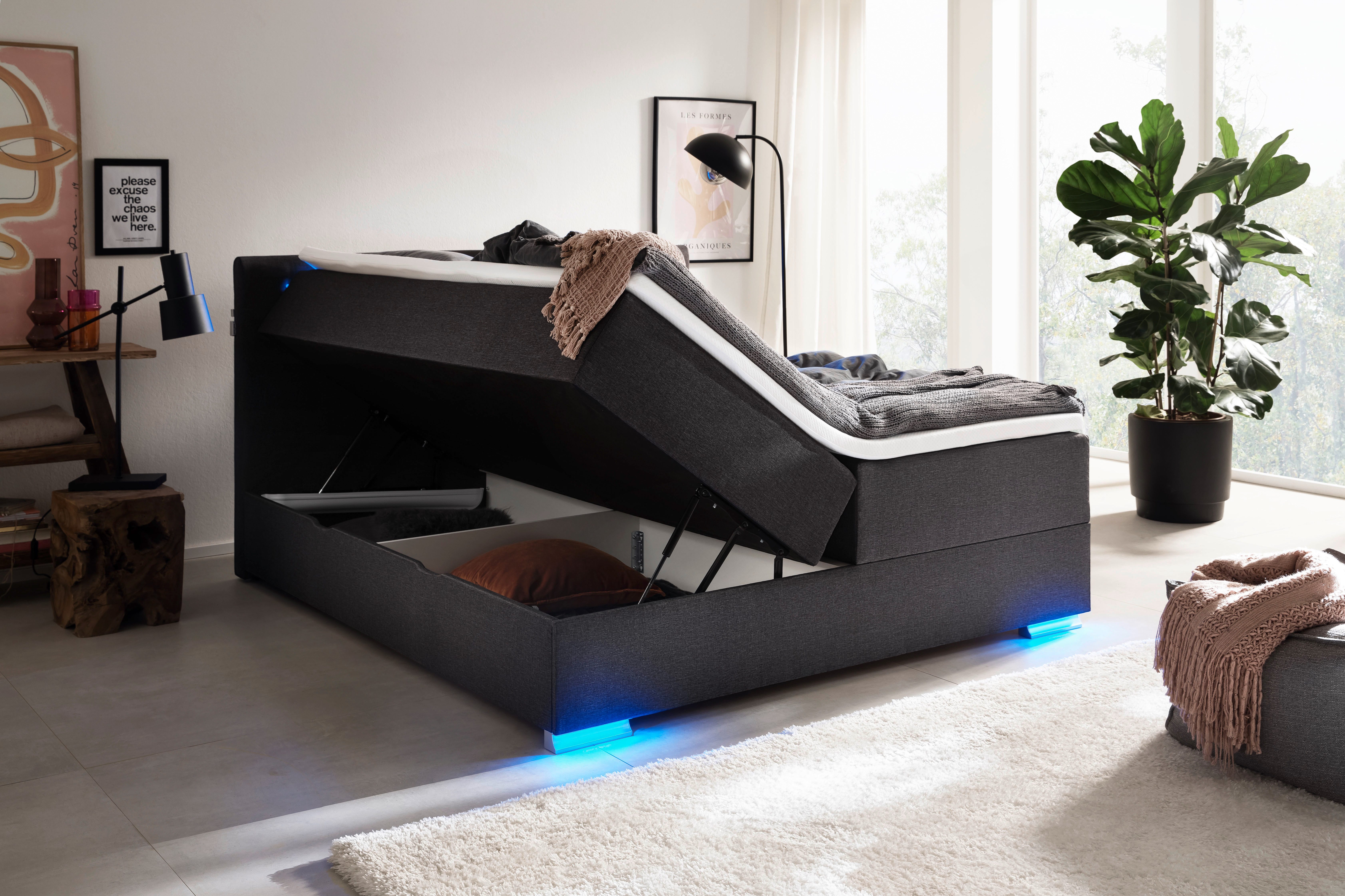 meise.möbel Boxspring Las Vegas Voeten en hoofdbord met ledverlichting, met bedkist en topmatras