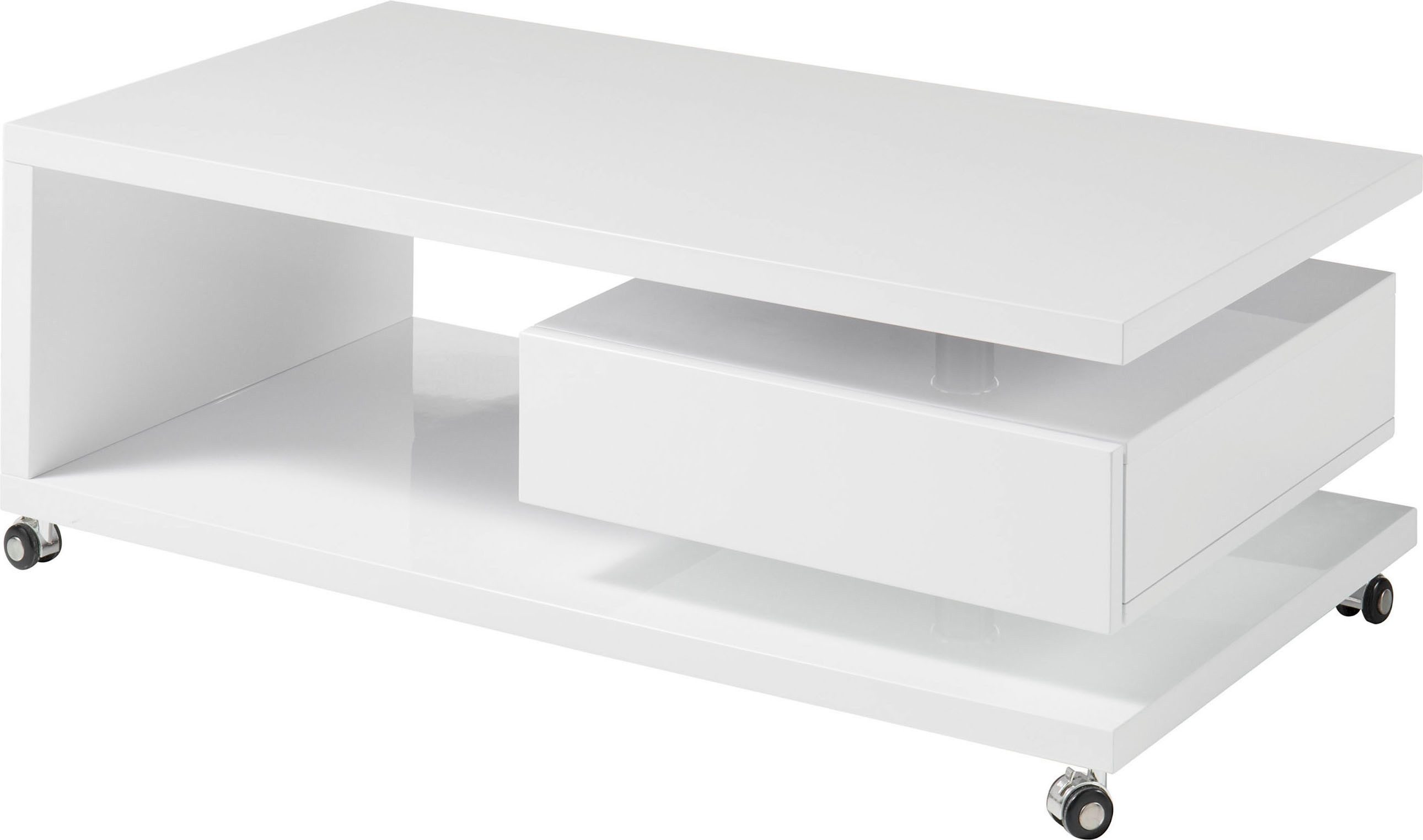 Stolkom Salontafel Milan, TOPSELLER! rollend, tafel in wit hoogglans