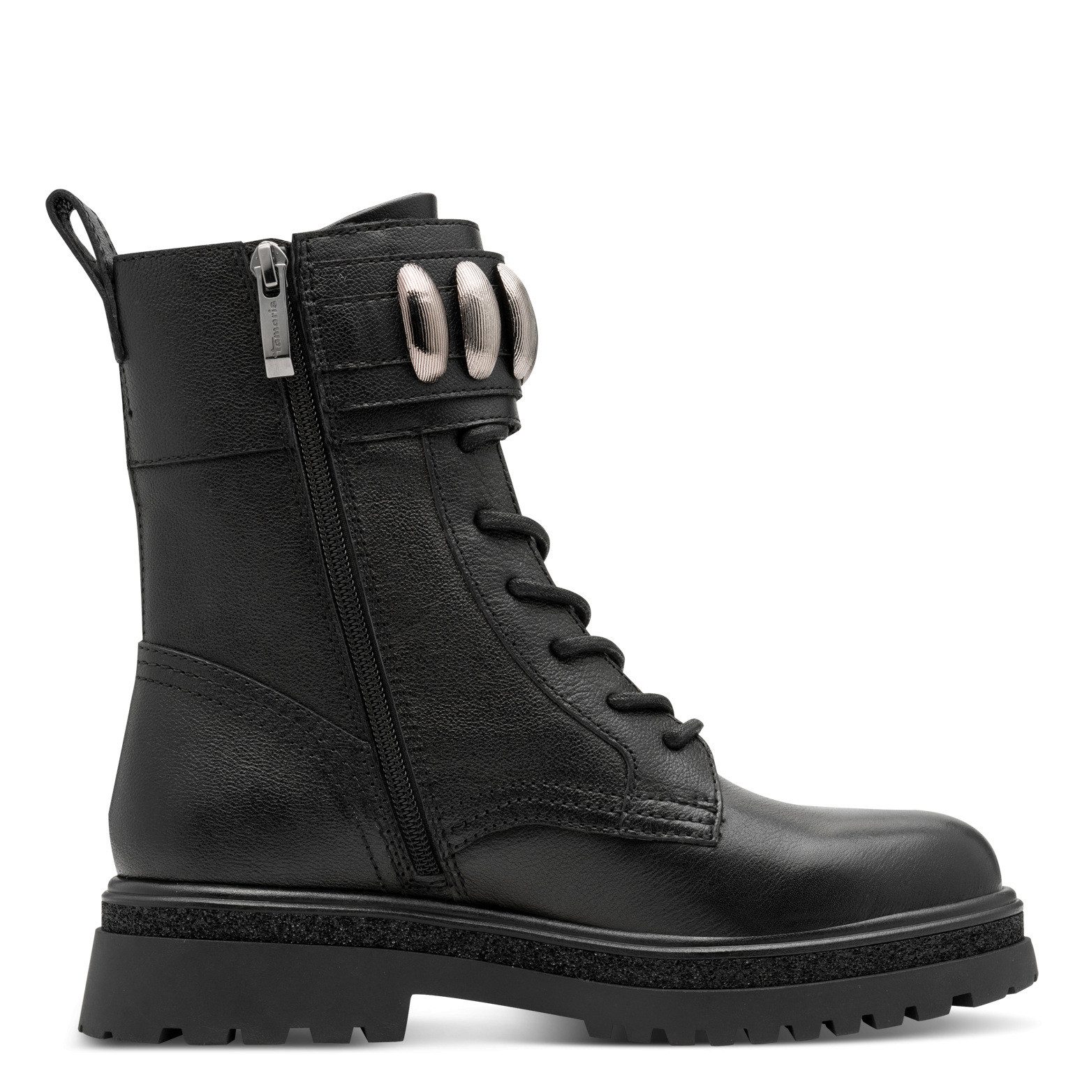 Tamaris Veterlaarsjes blokhak, veterboots met sier elementen in metalliclook