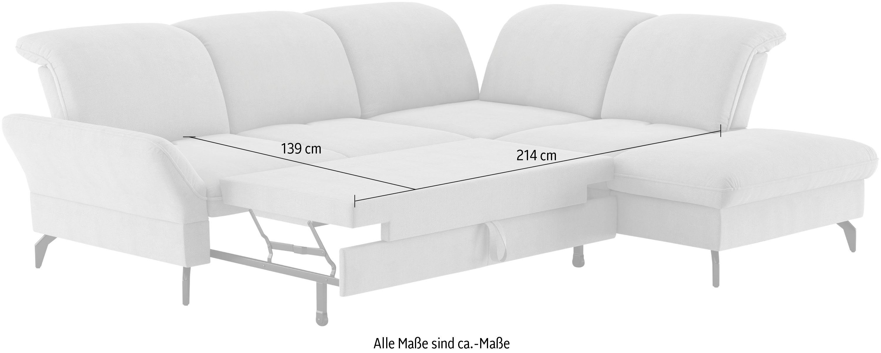 sit&more Hoekbank Leandro L-vorm Naar keuze met bed, hoofdbord en armleuningfunctie, en bergruimte