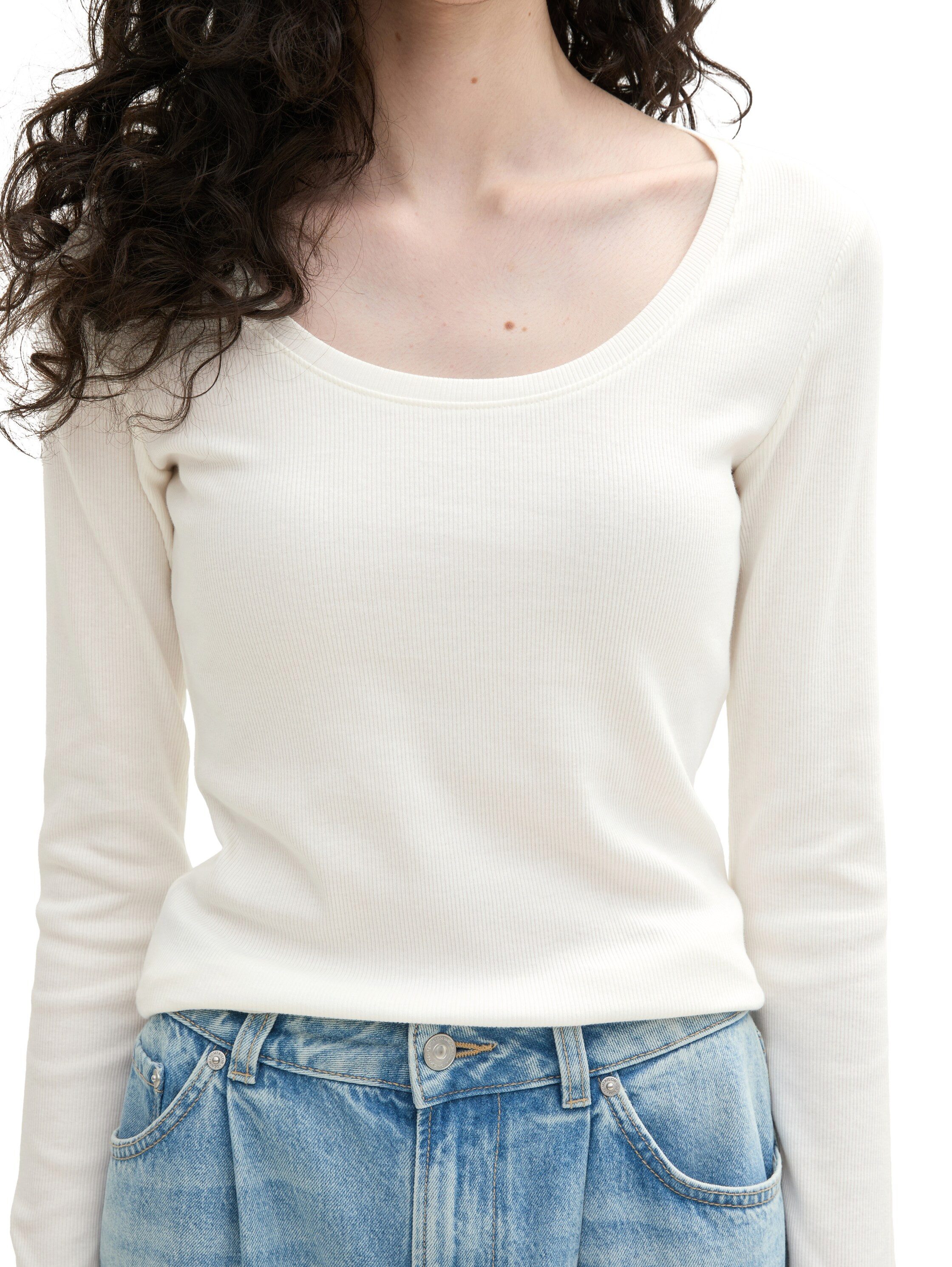 Tom Tailor Denim Shirt met ronde hals geribbeld en met stretch