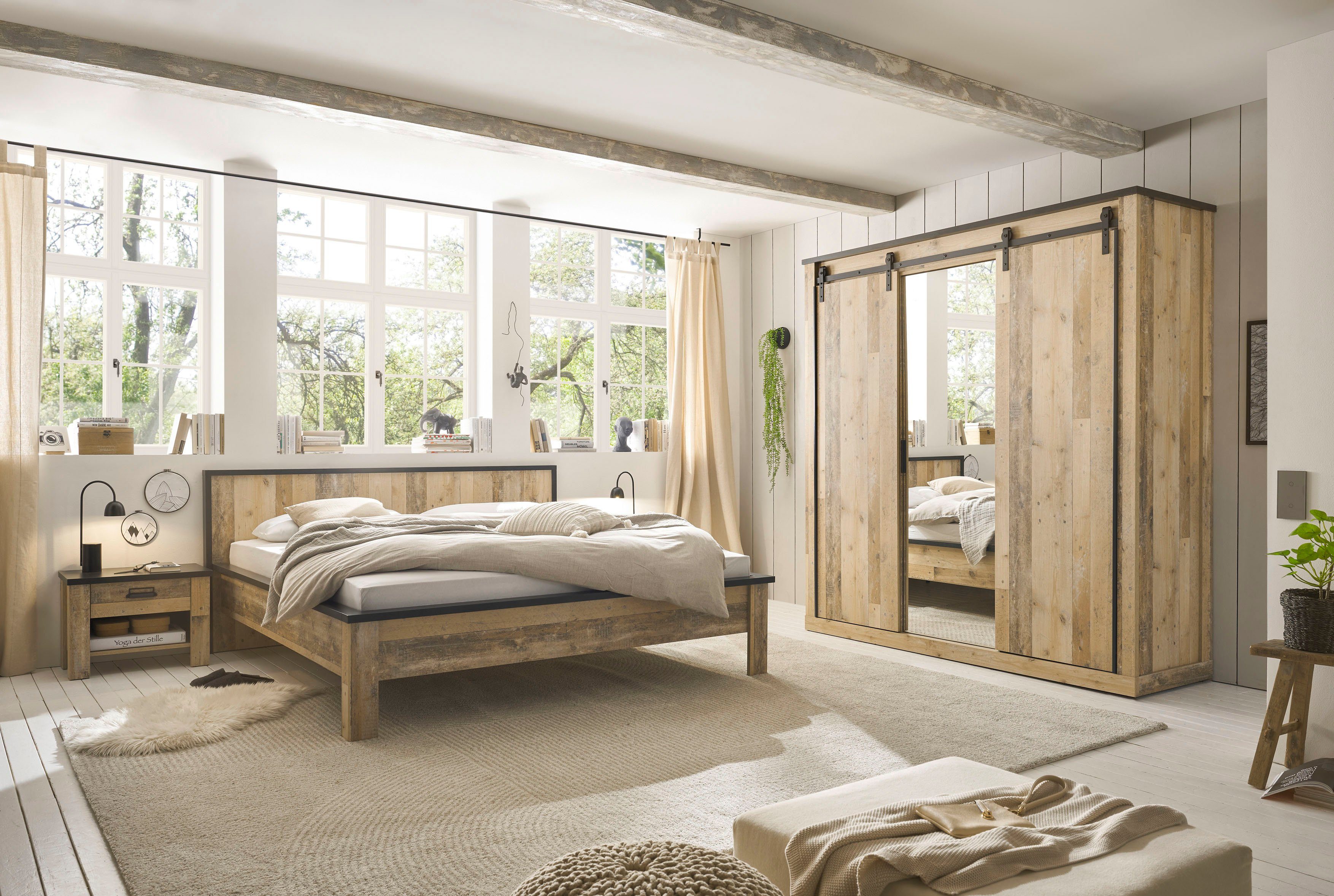 Home affaire Slaapkamerserie Sherwood Ligoppervlak 180 x 200 cm, kast 3-deurs 201 cm breed (4-delig)