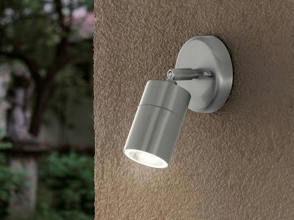 EGLO Ledwandlamp voor buiten STOCKHOLM1 spot, wandspot, buitenlamp, roestvrij staal, zilver, IP44 (1 stuk)