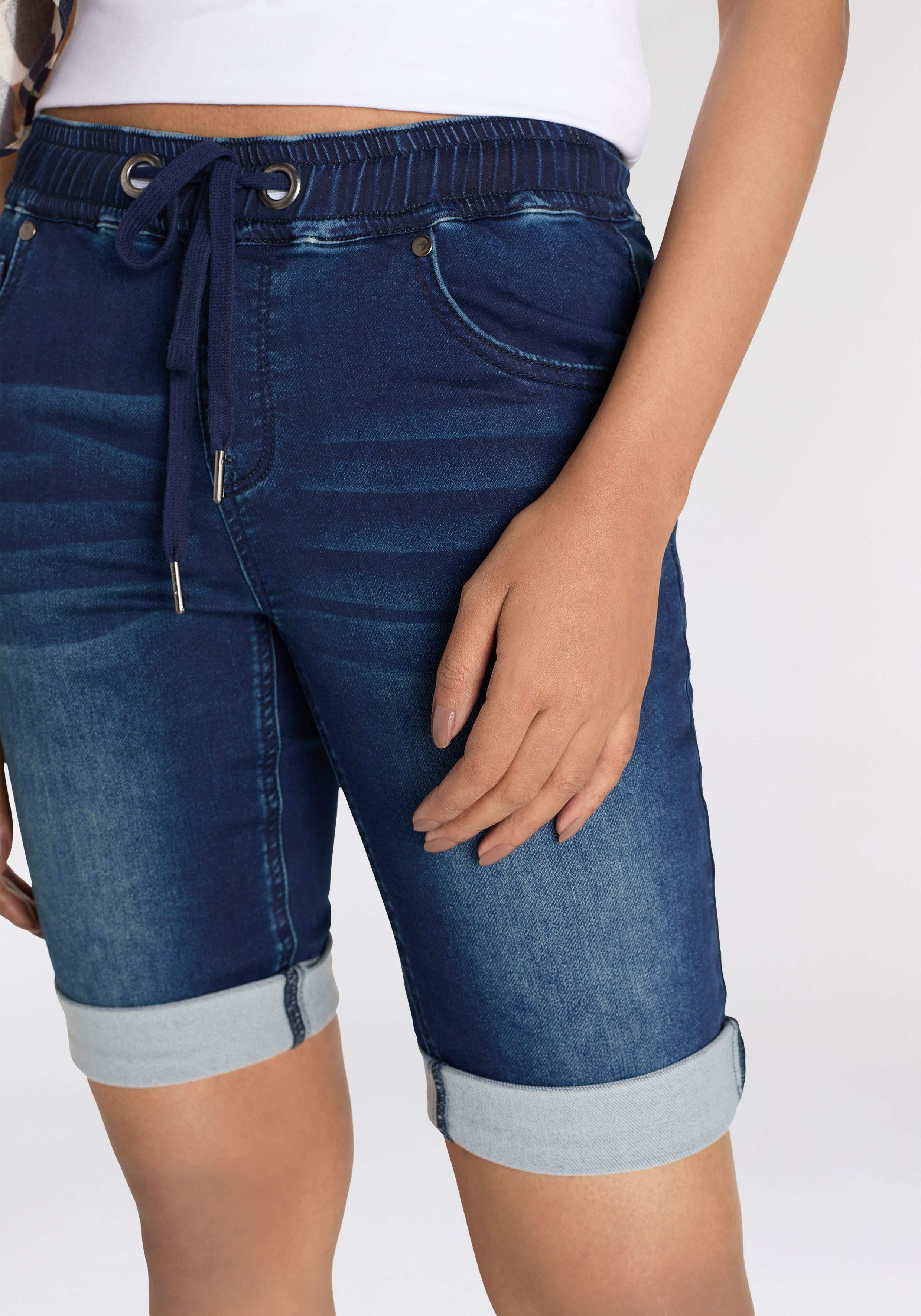 Arizona Jog-jeansbermuda hoge taille opgerolde broekafsluitingen used-look