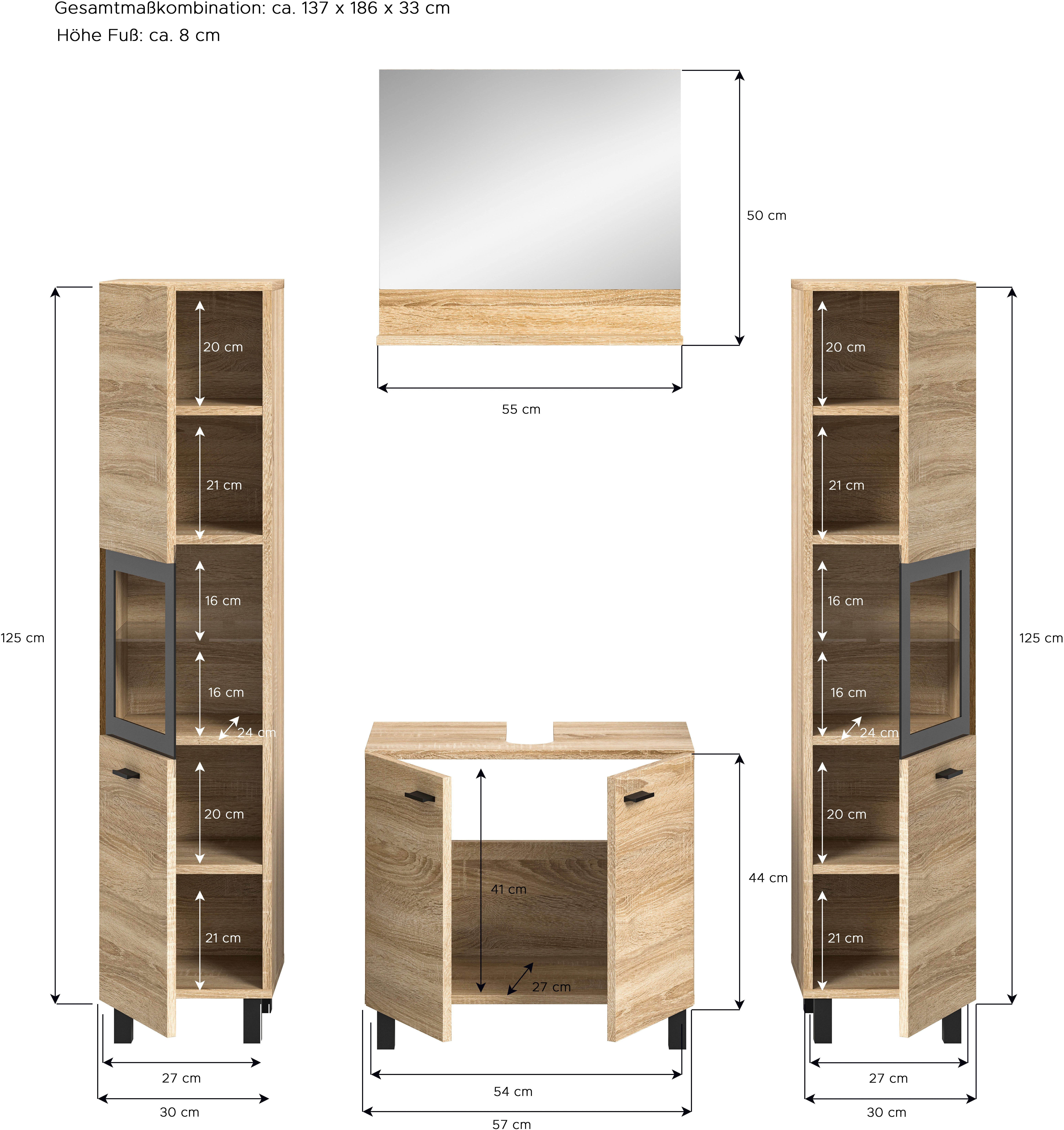 welltime Badmeubelset Tampa, breedte 137cm, 4-delig Wastafelonderkast, spiegel, hoge kast (4 stuks)