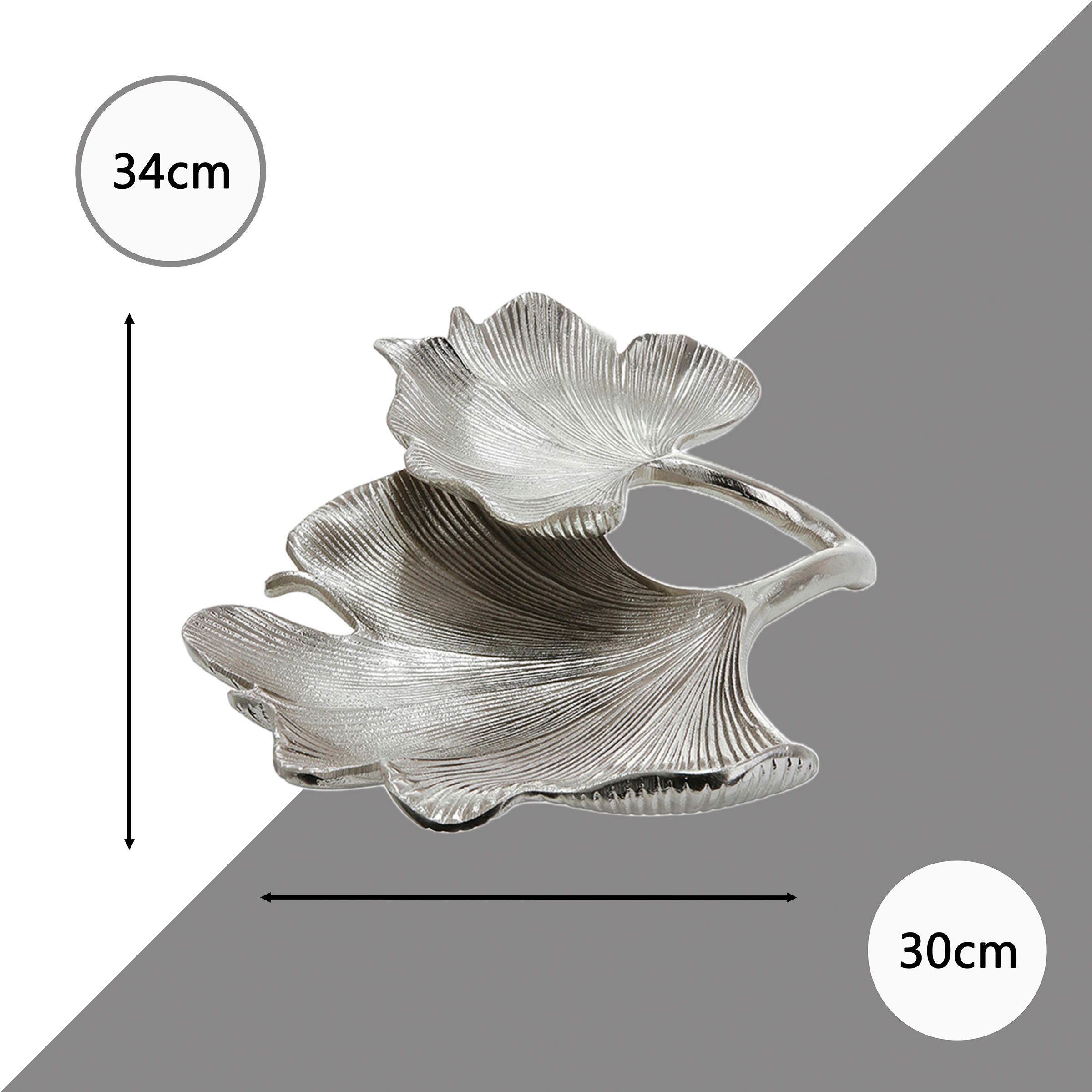 GILDE Decoratieve Schaal ginkgo blad, zilverkleur (1 stuk)