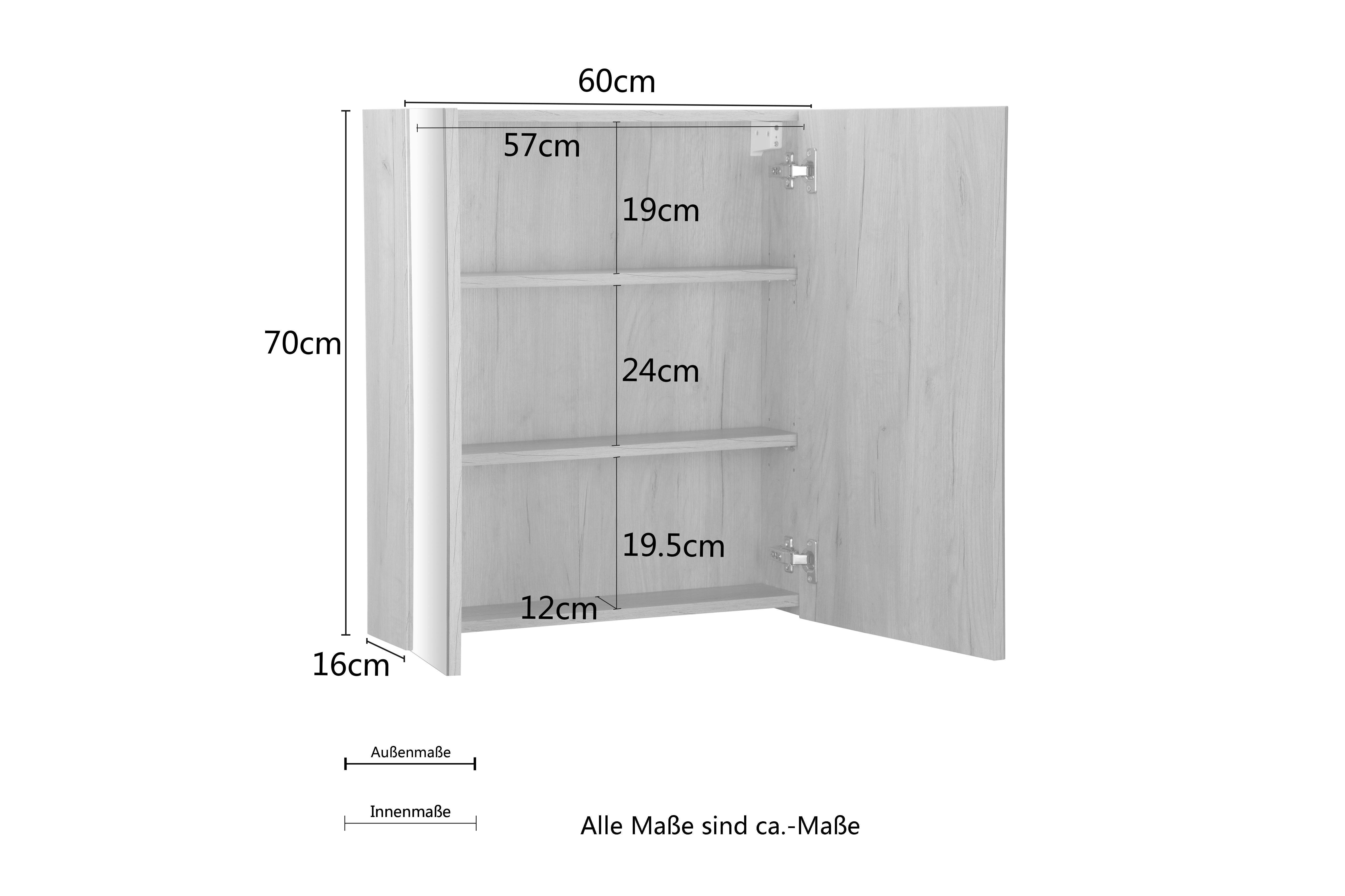 welltime Badkamerserie Lund badkamermeubelset badkamerkast badkamerset Spiegelkast, wastafelonderkast en wasbak breedte 60 cm (complete set)