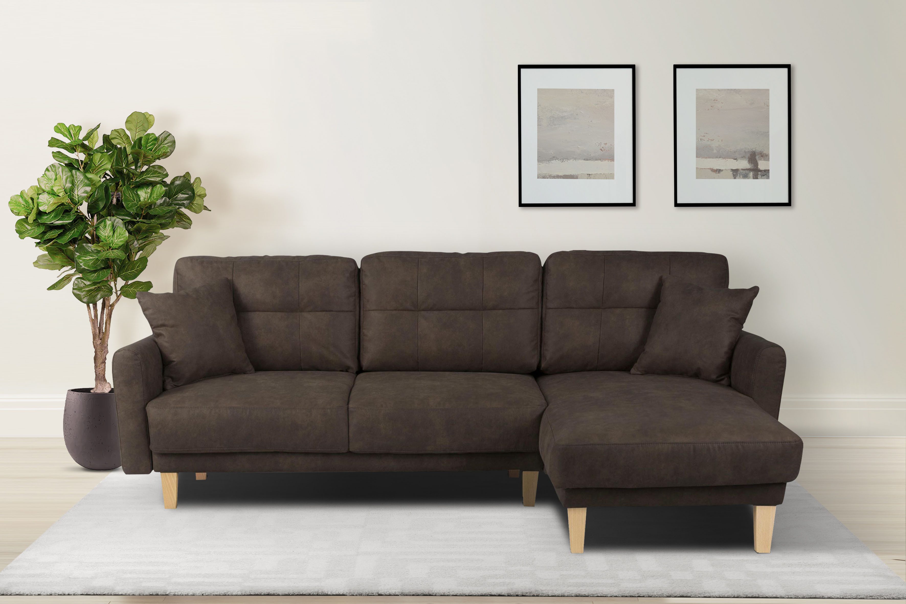 Home affaire Hoekbank TRIPLO optionele slaapbank met bedlade, afmetingen B/D/H: 234/164/89 cm bruin, hoekbanken, Récamier rechts, Met slaapfunctie,