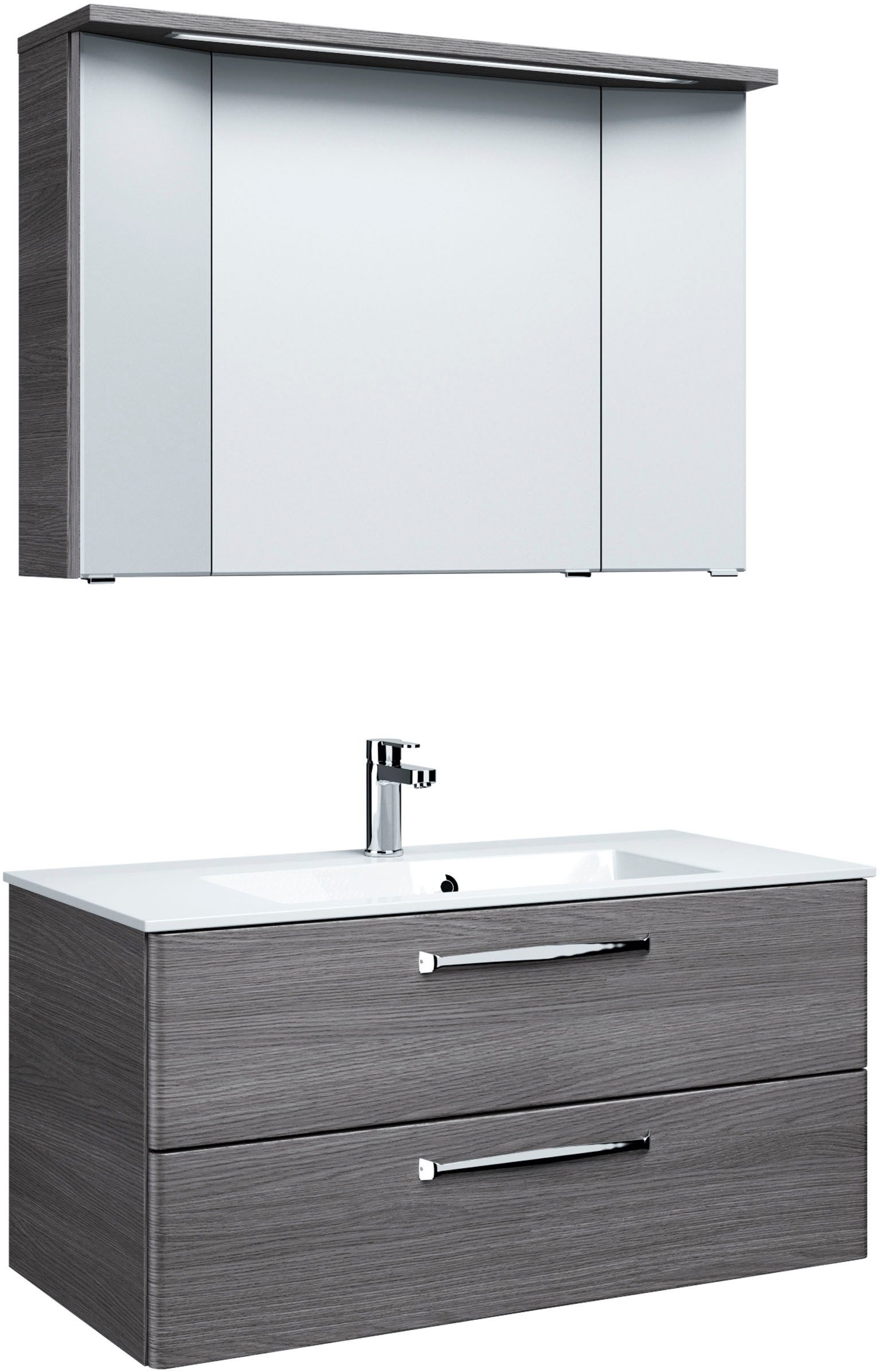 Saphir Badmeubelset Trentino 2-delig mineralen marmer wasbak met LED spiegelkast Badkamermeubel-set 107cm breed, incl. deurdemper, 3 deuren, 2 lades