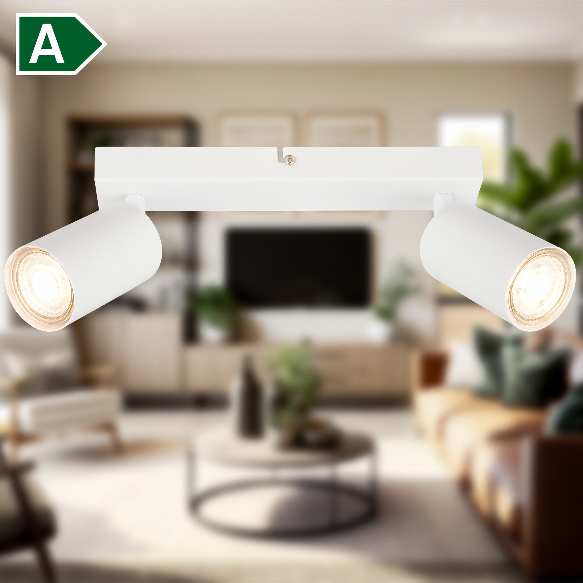 B.K.Licht Plafondspot BK_DS1630 EEK A LED plafondlamp, draaibaar, plafondspot Inclusief 2x GU10, 3000 K, 450Lm, 2W, 15,5 x 5,5 x 25,5 cm, wit (1 stuk)