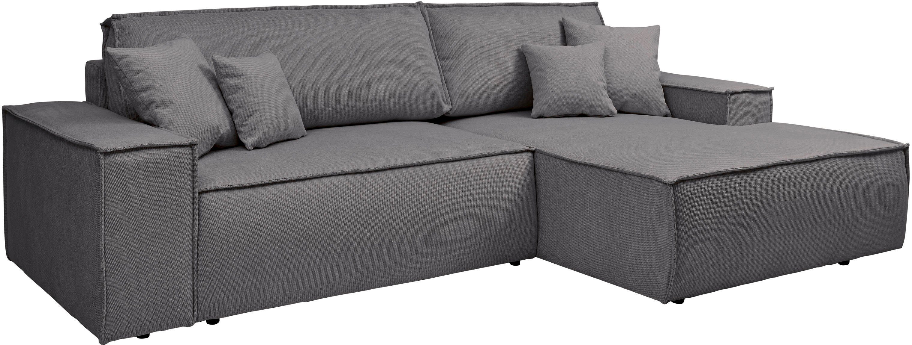 andas Hoekbank Finnley slaapbank 267 cm in Bouclé, fijne structuur en cord, L-vorm