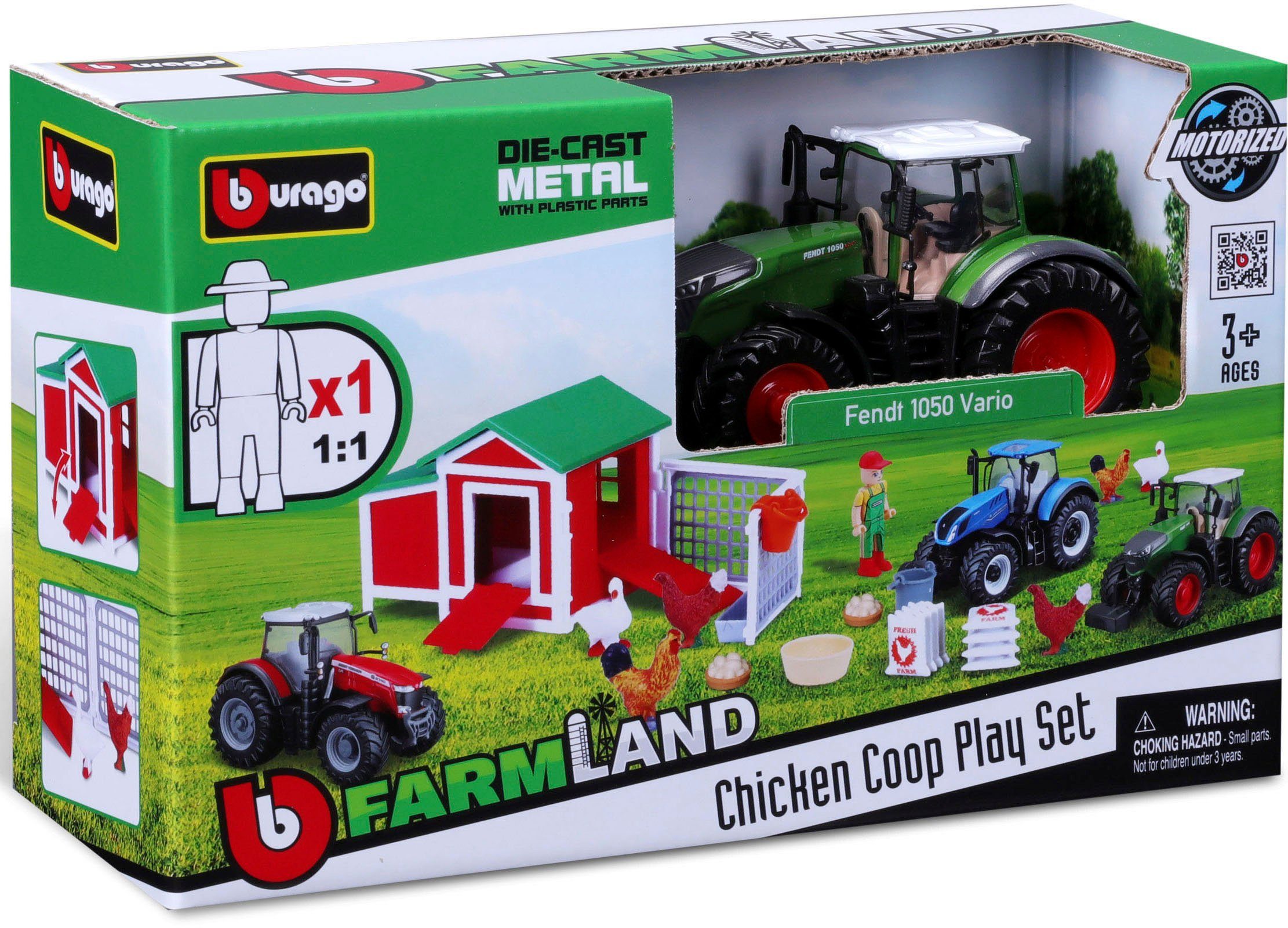 Bburago Speelwereld Farmland, Kippenhok inclusief fendt tractor