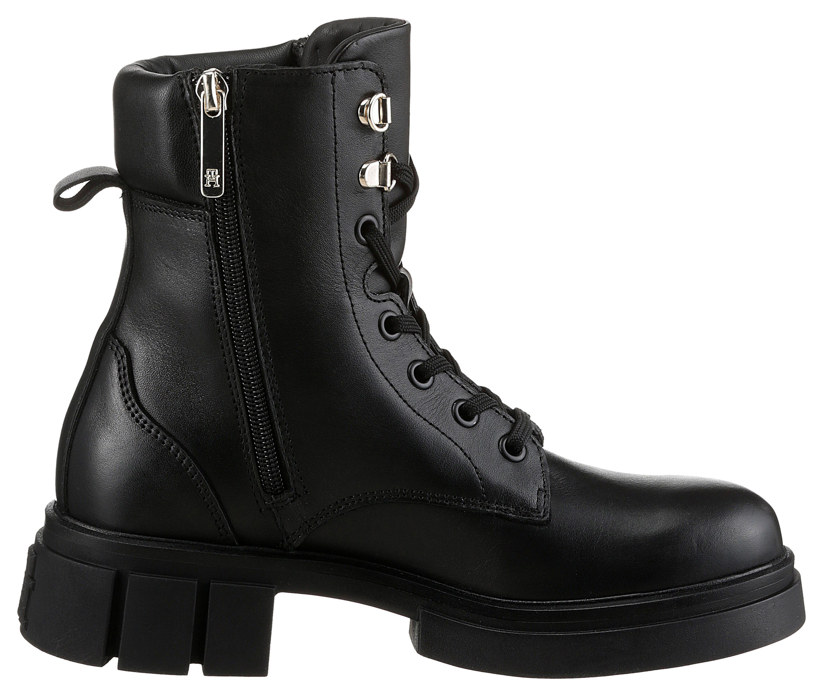 Tommy Hilfiger Bikerboots LACE-UP BIKER LEATHER blokhak, veterschoenen, enkellaars met gepolsterde schacht