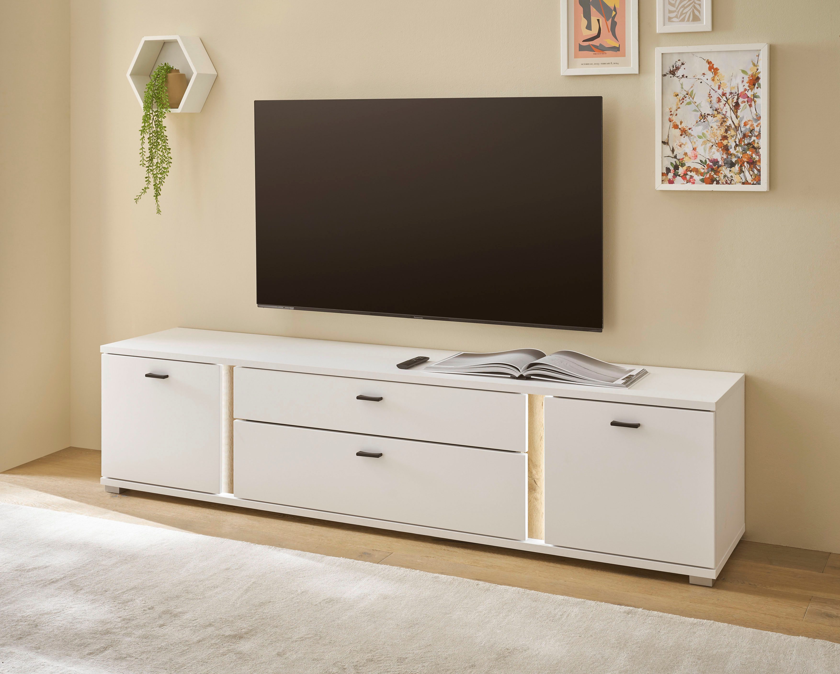 INOSIGN Tv-meubel Long Island in moderne trendkleur, inclusief verticale verlichting, breedte 200 cm (1 stuk) lowboards wit