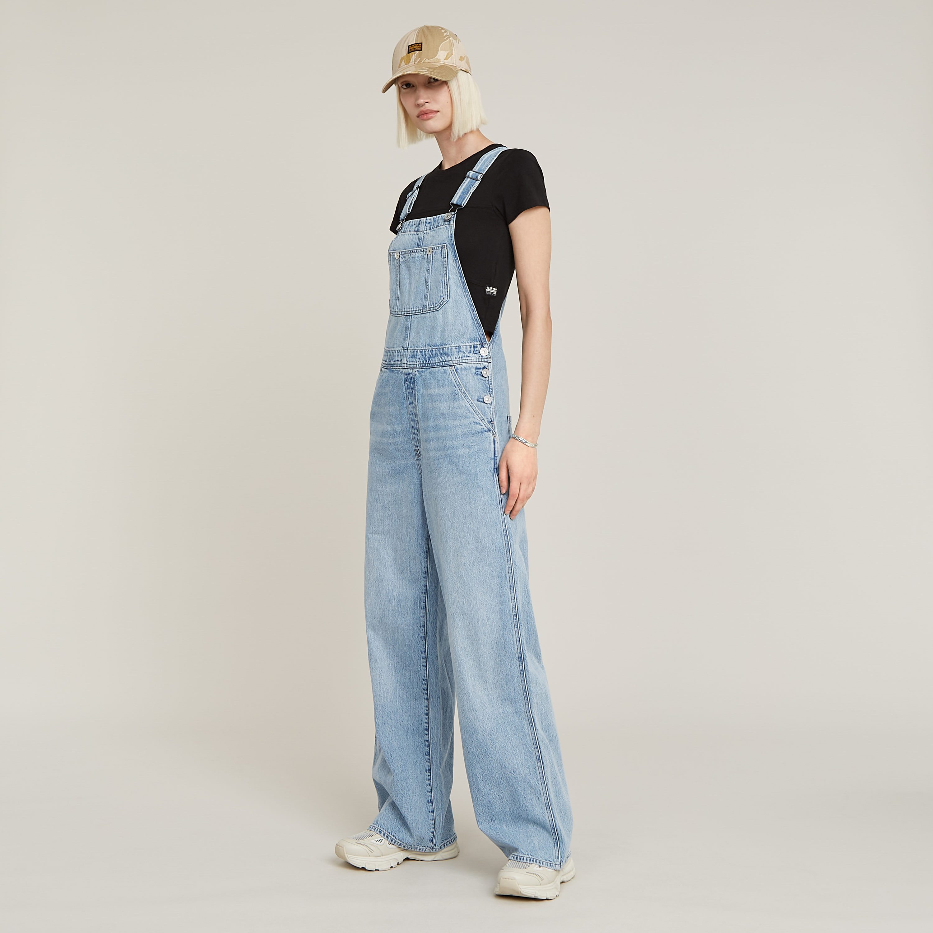 G-Star RAW Tuinbroek Straight Leg Dungaree met knopen aan de zijkanten