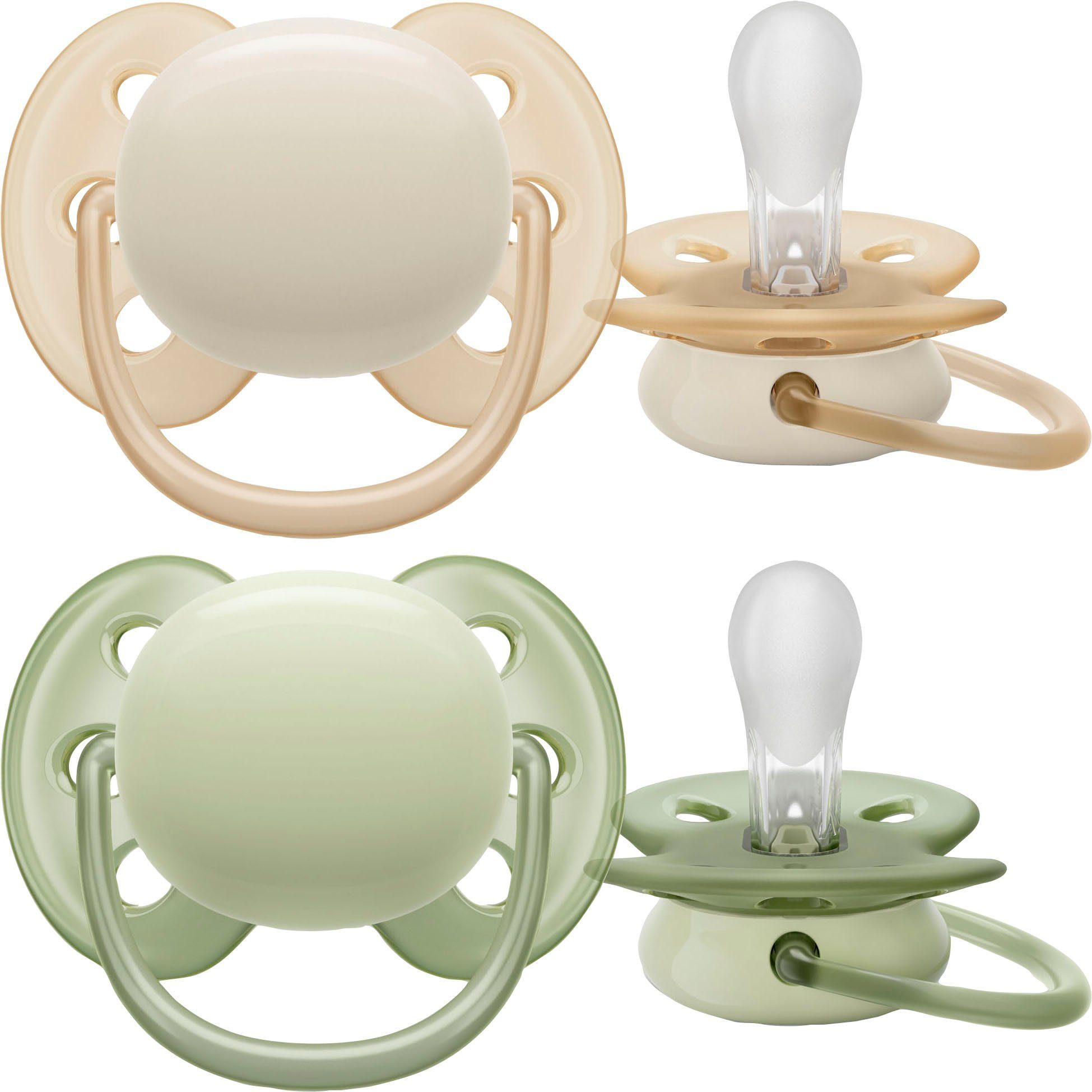 Philips AVENT Speen Ultra soft SCF091/35 orthodontisch verantwoord, met transport- en sterilisatiehouder, 0 tot 6 maanden (4 stuks)