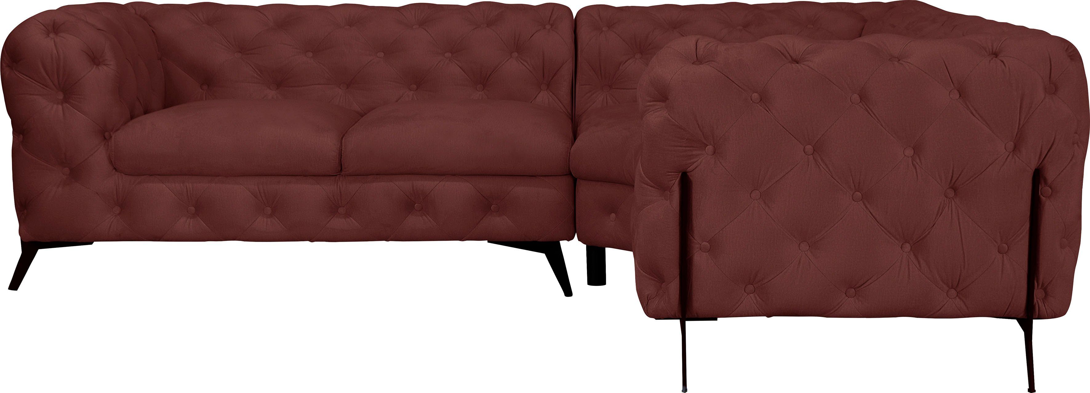 Leonique Chesterfield-bank Amaury L-vorm moderne chersterfield-look, breedte 262 cm, kleur van de poten ter keuze