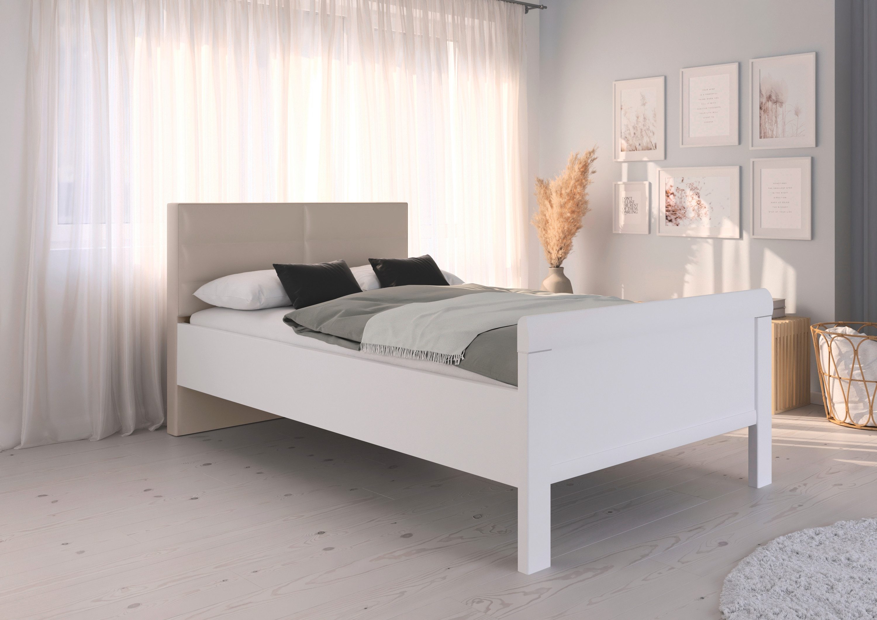 rauch Bed Eenpersoons Stollenbed EVELYN in comfortabele hoogte met gestoffeerd hoofdeinde in elegante stijl made in germany