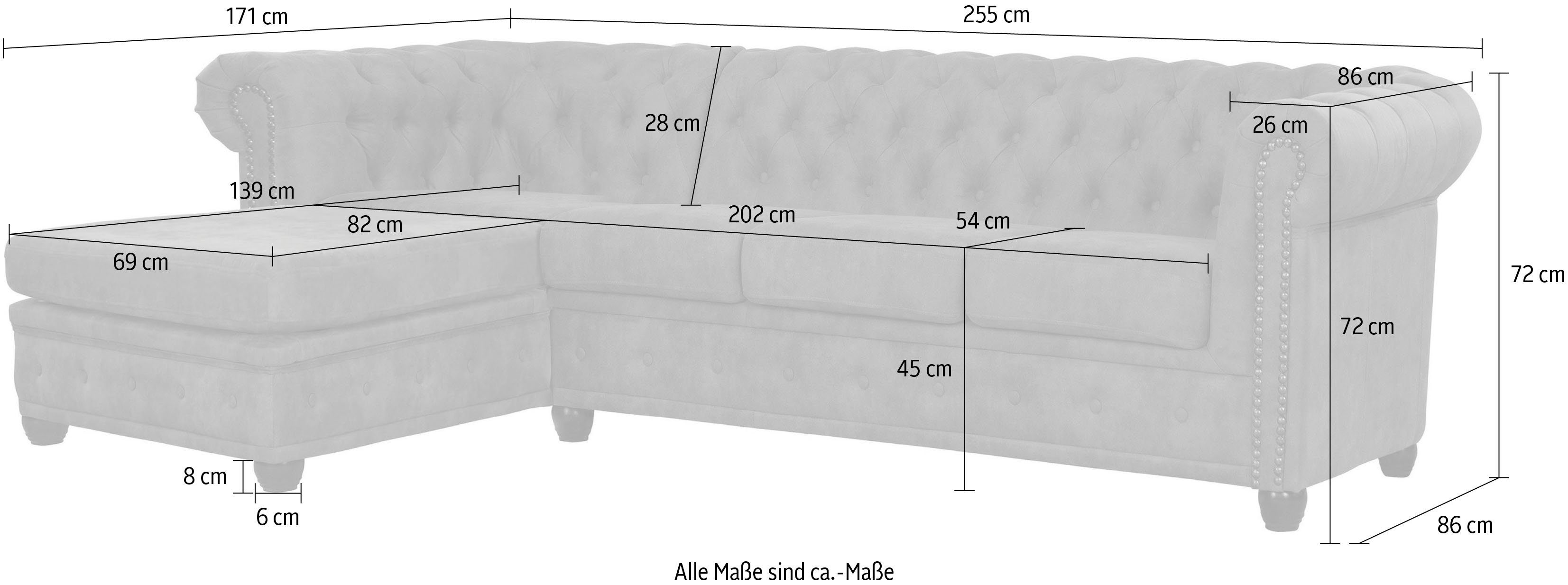 Home affaire Chesterfield-bank Rysum L-vorm Chesterfield-look met afsluitende ottomane