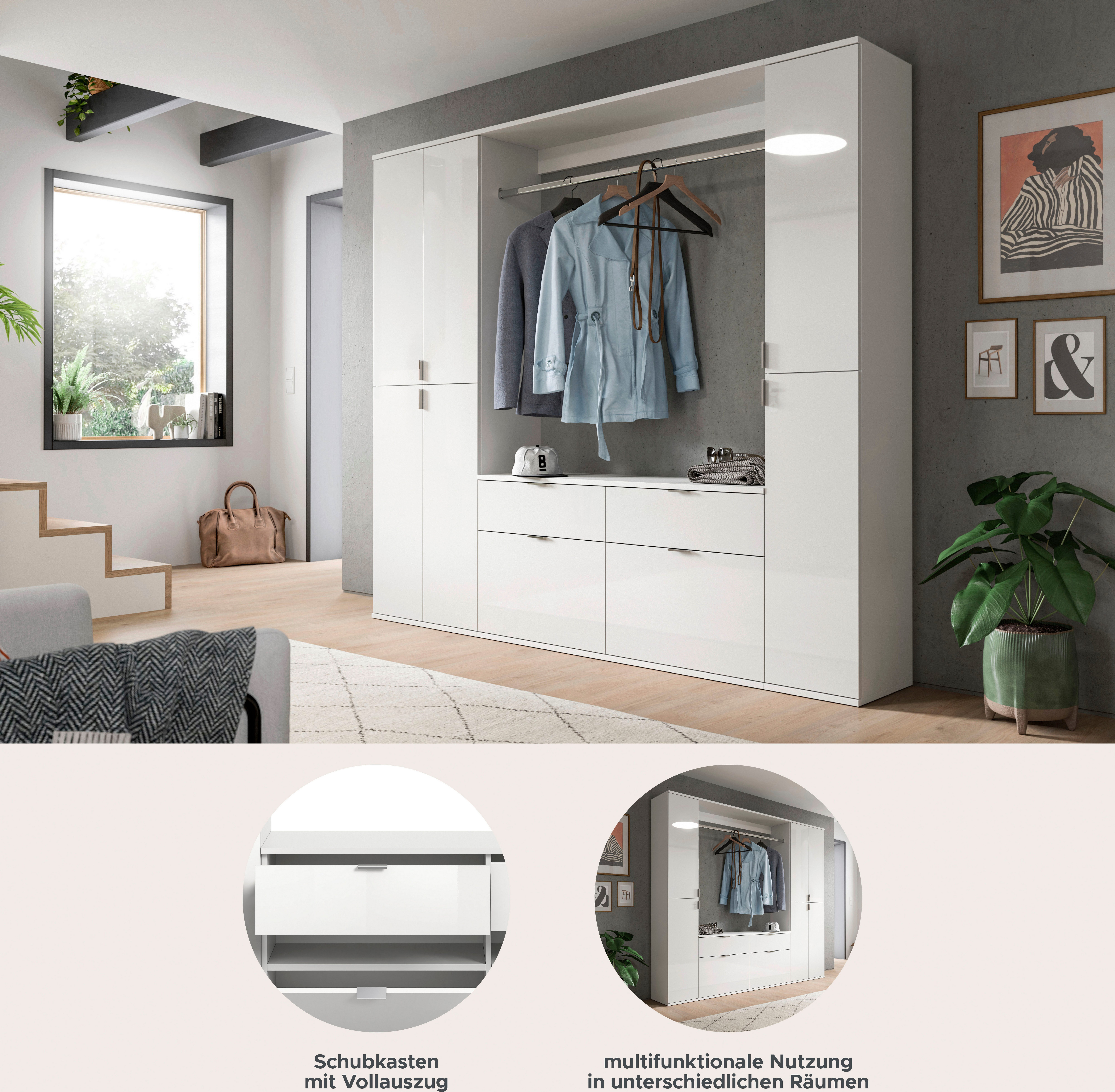 INOSIGN Halmeubelset Trondheim, Breedte 212 cm, 5-delig, bestaande uit: 2x garderobekast, 1 commode, 1 kledingstang, 1 legplank (set, 4-delig)