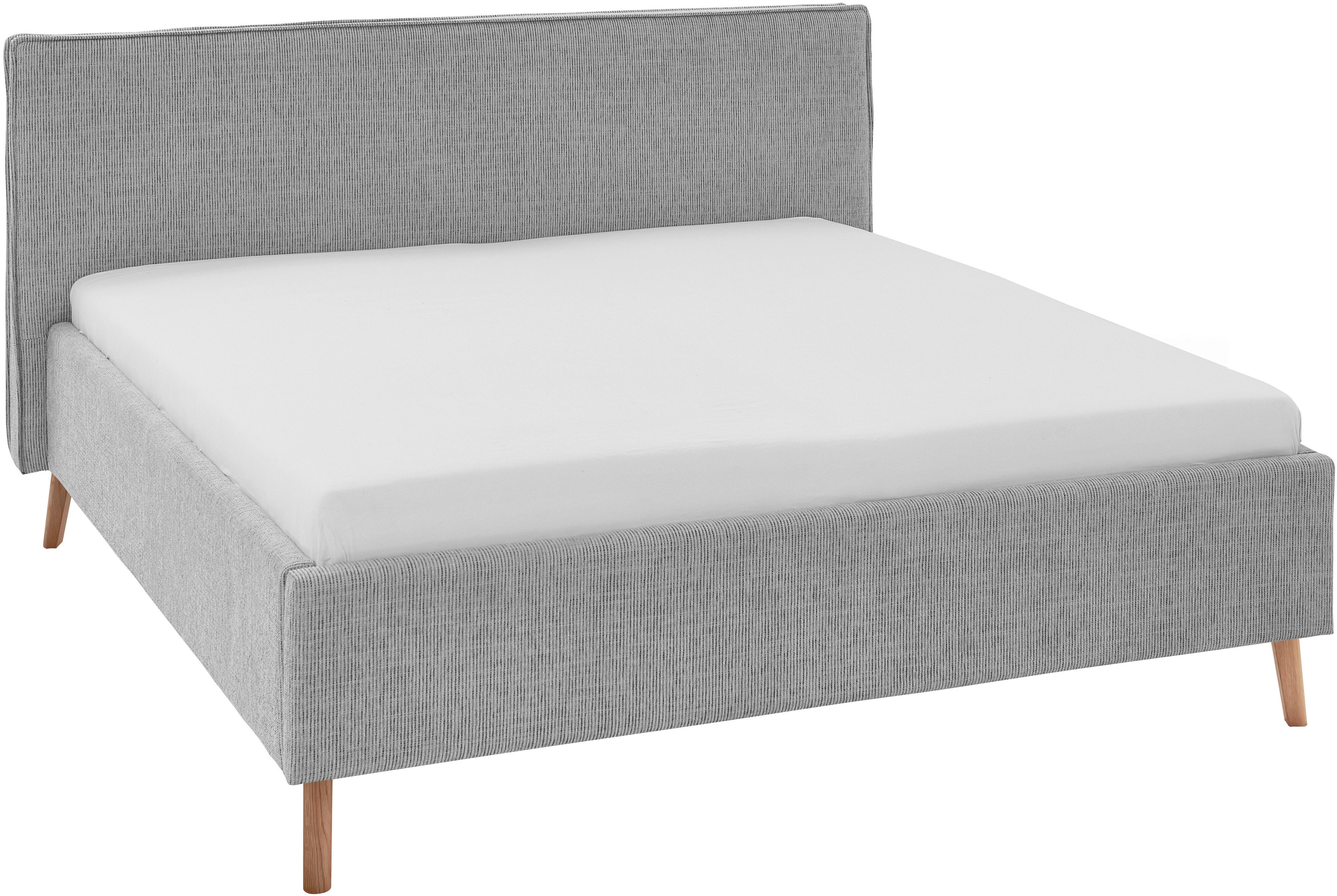 meise.möbel Gestoffeerd bed Riva met eikenkleurige houten poten, naar keuze met bedkist en lattenbodem