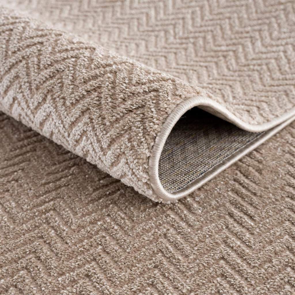 Carpet City Vloerkleed Frisé-tapijt FANCY805 Korte pool, uni, 3D-look, zigzag-look