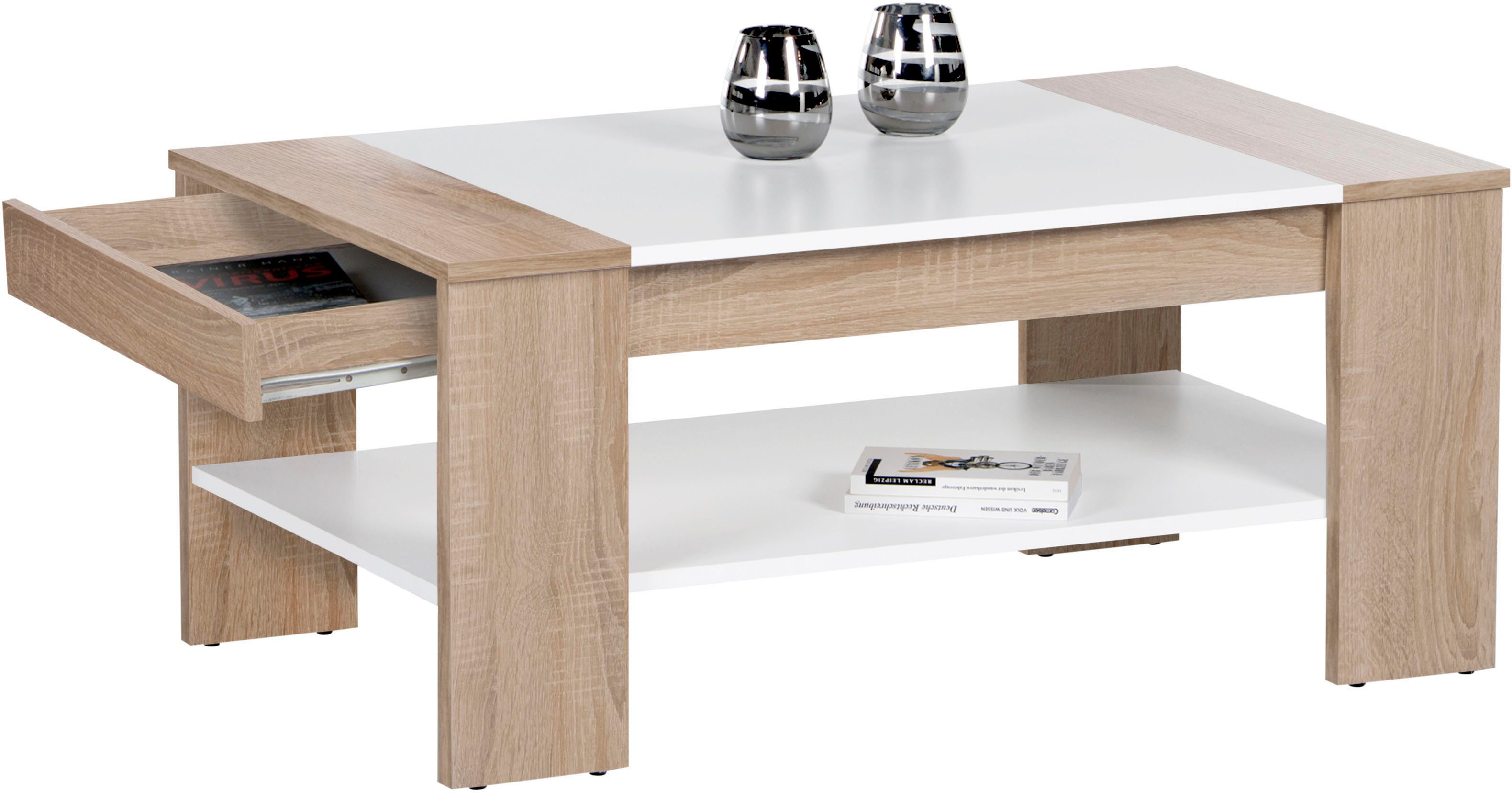 Stolkom Salontafel Finley met opbergplank, Sonoma eik wit, BxHxD 100x44x58 cm