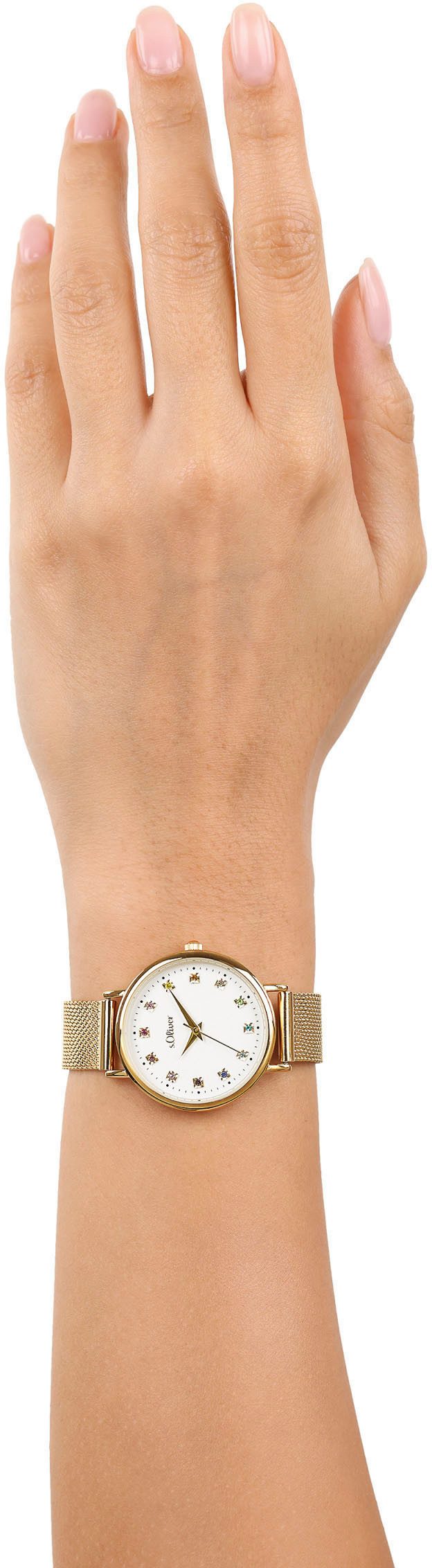 s.Oliver Kwartshorloge Horloge, dameshorloge, stalen band, analoog, zirkonia (synth.)