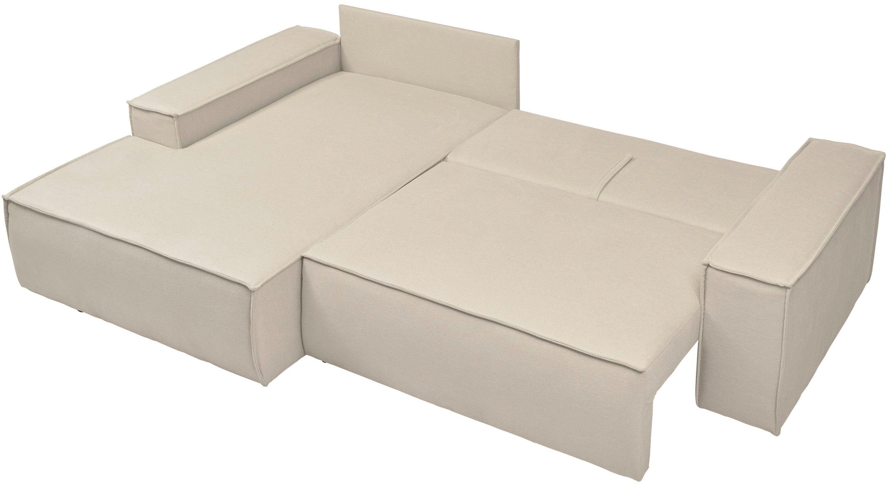 andas Hoekbank Finnley slaapbank 267 cm in Bouclé, fijne structuur en cord, L-vorm