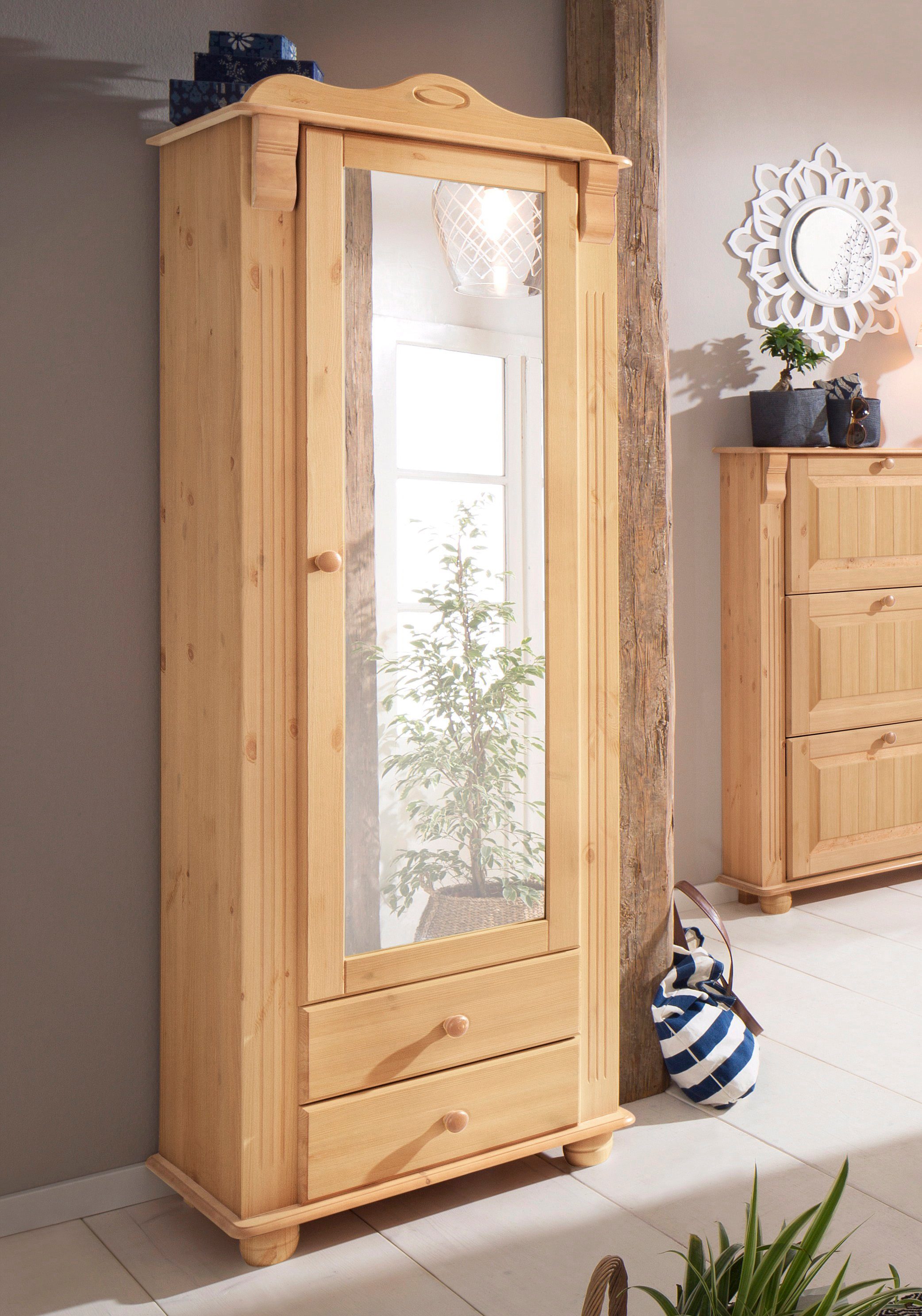 Home affaire Kledingkast ADELE met spiegel, breedte 63 cm, met 2 lades, van massief dennenhout, fsc®