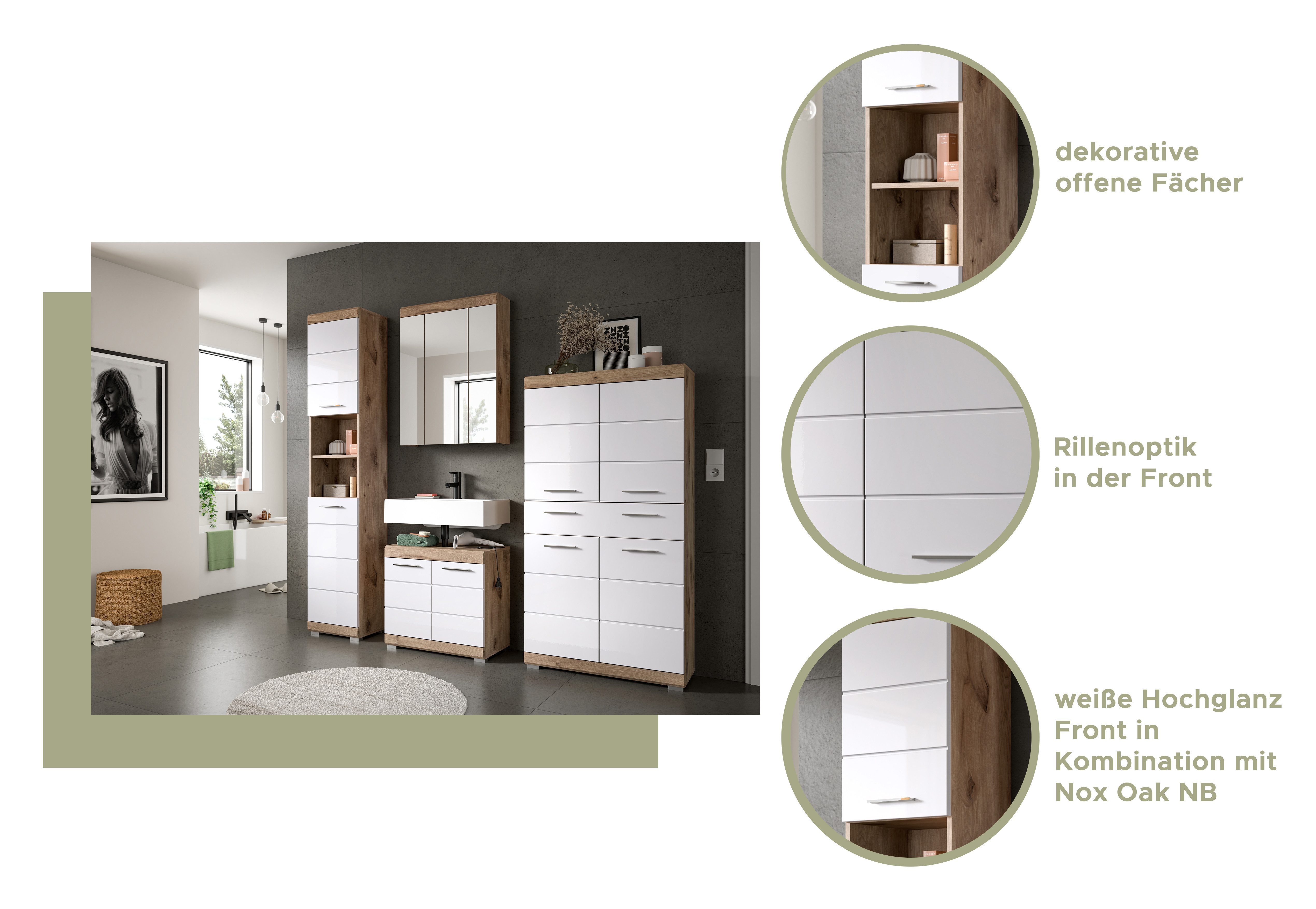 INOSIGN Badkamerserie Siena, 2-delig, bestaande uit: onderkast voor wastafel, spiegelkast in verschillende kleuren verkrijgbaar, badkamermeubels, combinatie, badkamer (set, 2 stuks)