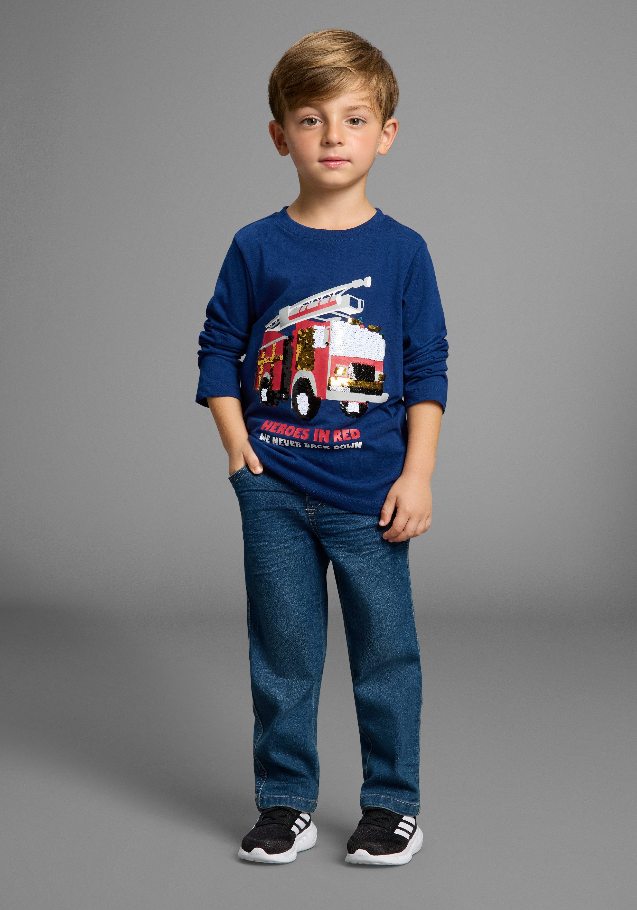 KIDSWORLD Shirt met lange mouwen Brandweer pailletten shirt