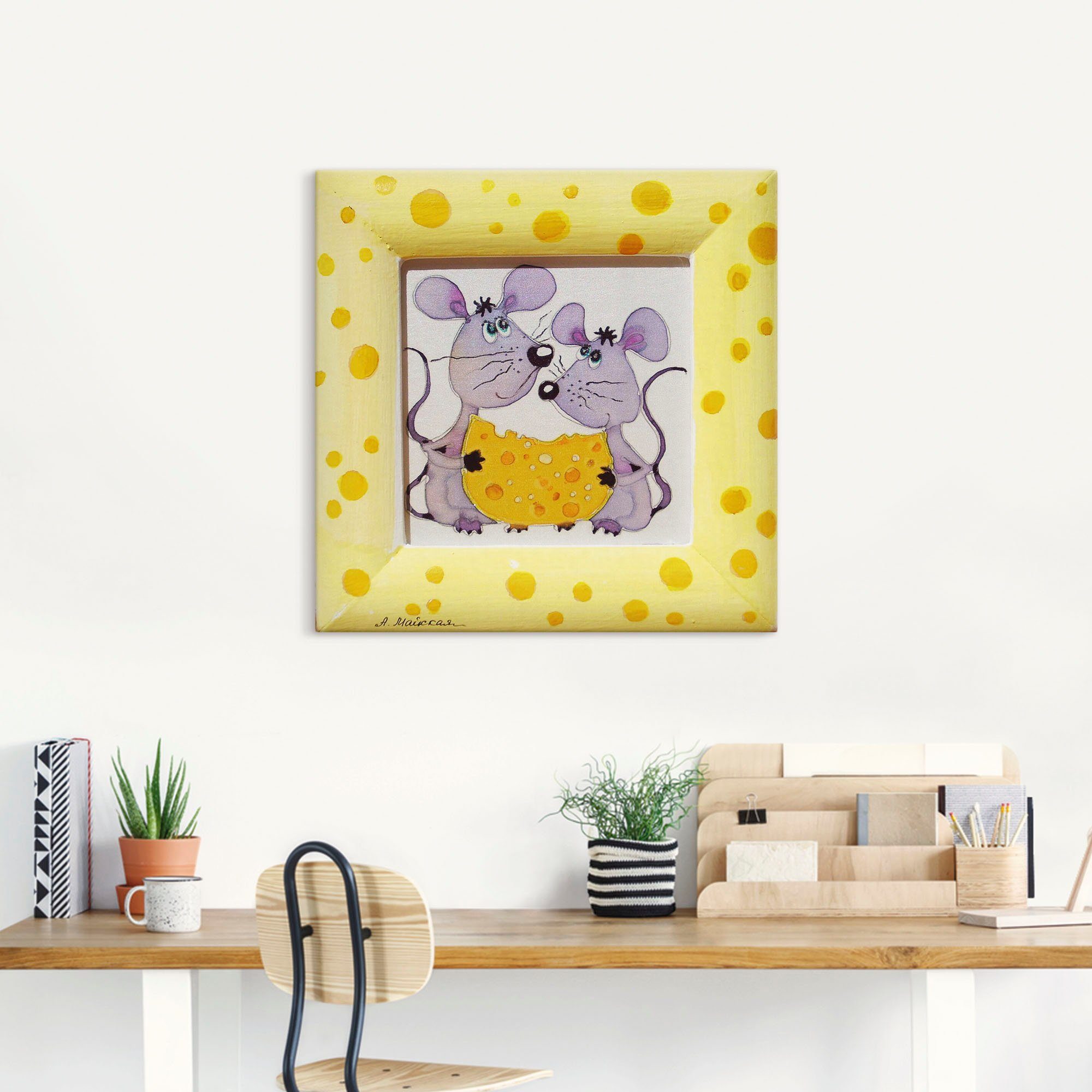 Artland Artprint op linnen Muizen met kaas gespannen op een spieraam