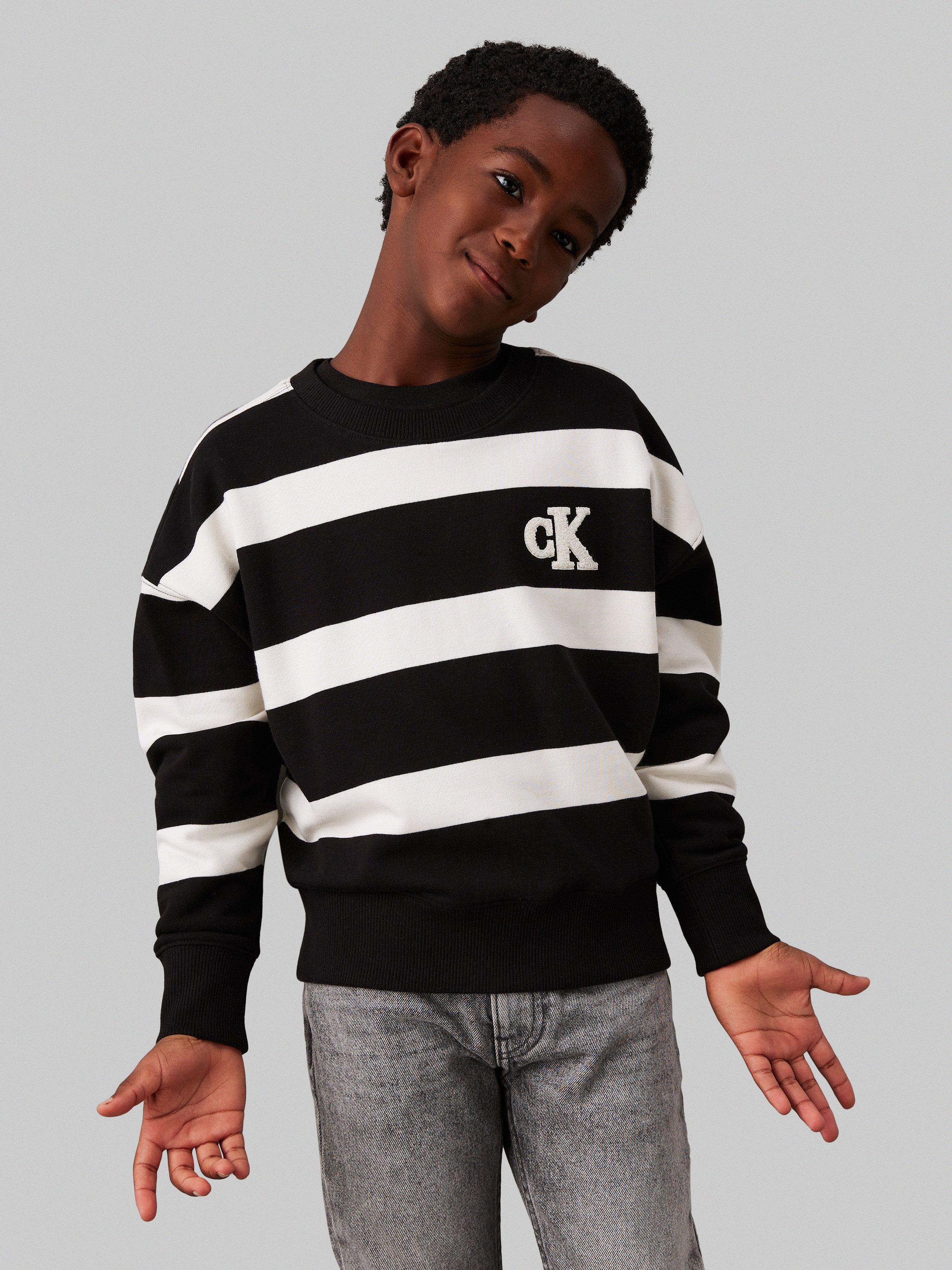 Calvin Klein Sweatshirt Striped Modern Comfort Cn voor kinderen tot 16 jaar en met logo-patch