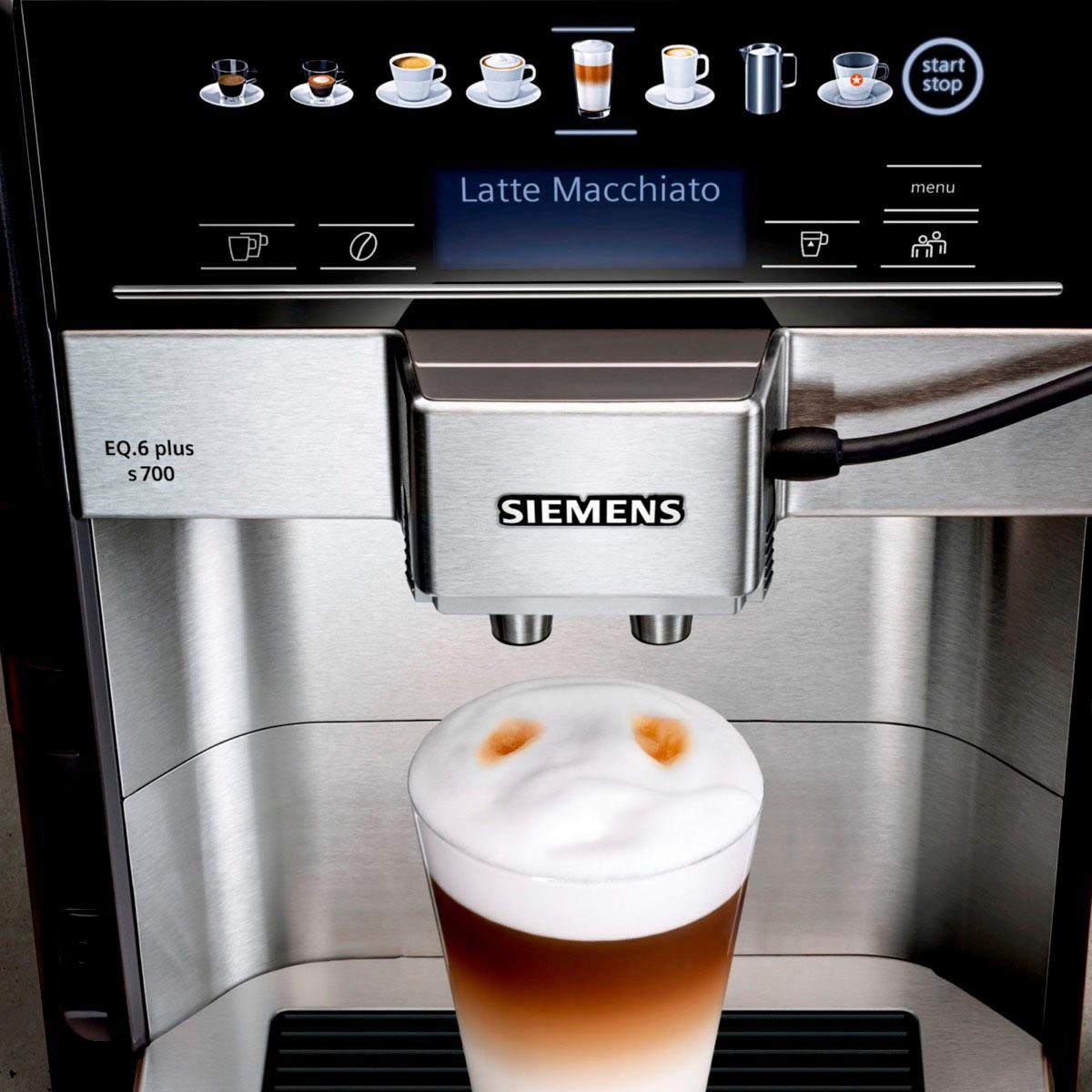 SIEMENS Volautomatisch koffiezetapparaat EQ6 plus s700 TE657503DE, dubbele tasfunctie, keramische maalwerk, veel koffiespecialiteiten, automatische stoomreiniging, roestvrij staal