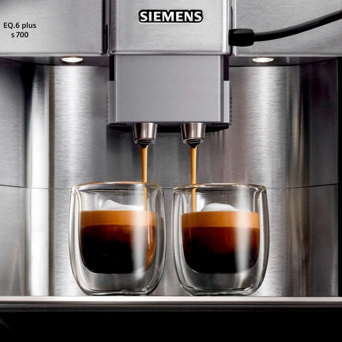 SIEMENS Volautomatisch koffiezetapparaat EQ6 plus s700 TE657503DE, dubbele tasfunctie, keramische maalwerk, veel koffiespecialiteiten, automatische stoomreiniging, roestvrij staal