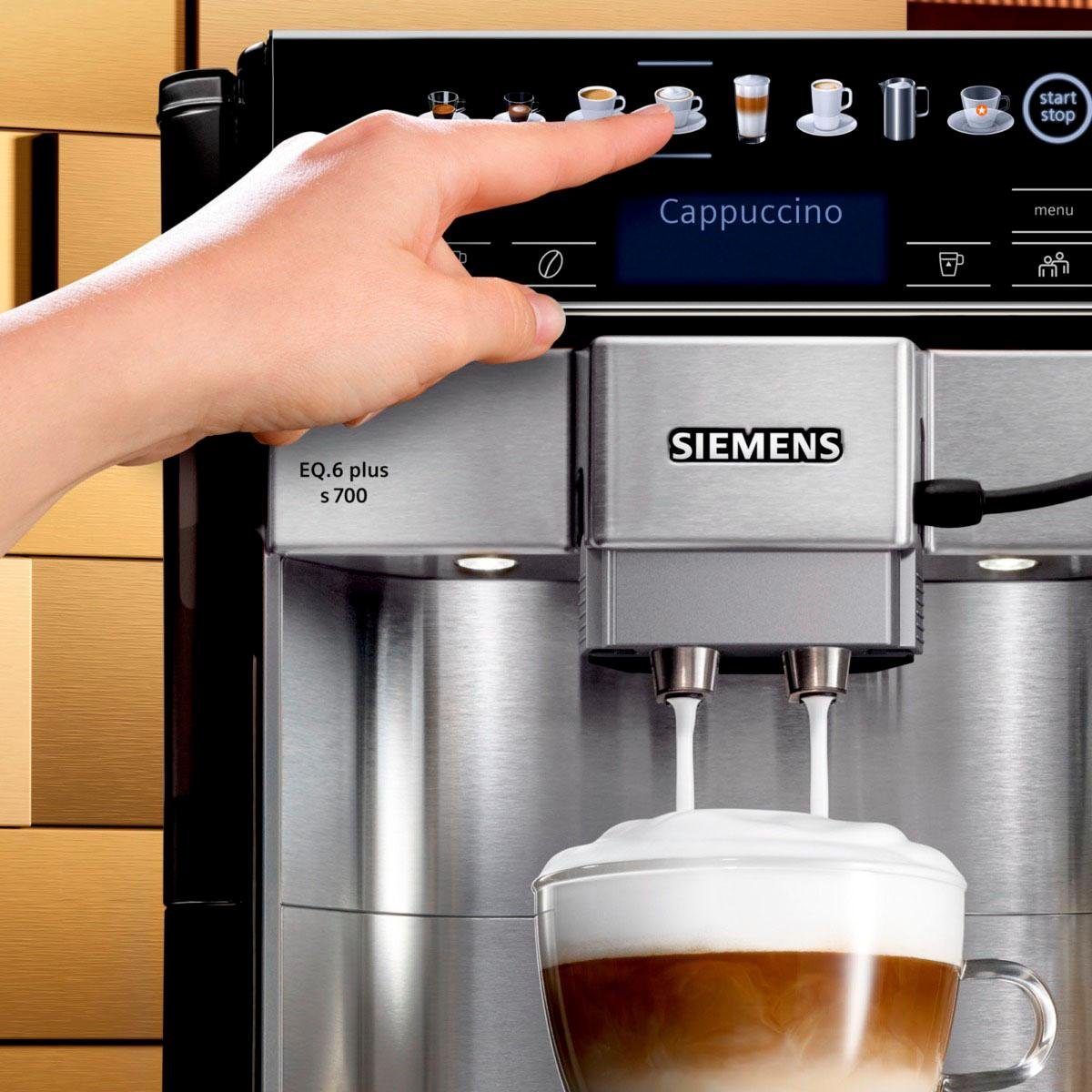 SIEMENS Volautomatisch koffiezetapparaat EQ6 plus s700 TE657503DE, dubbele tasfunctie, keramische maalwerk, veel koffiespecialiteiten, automatische stoomreiniging, roestvrij staal
