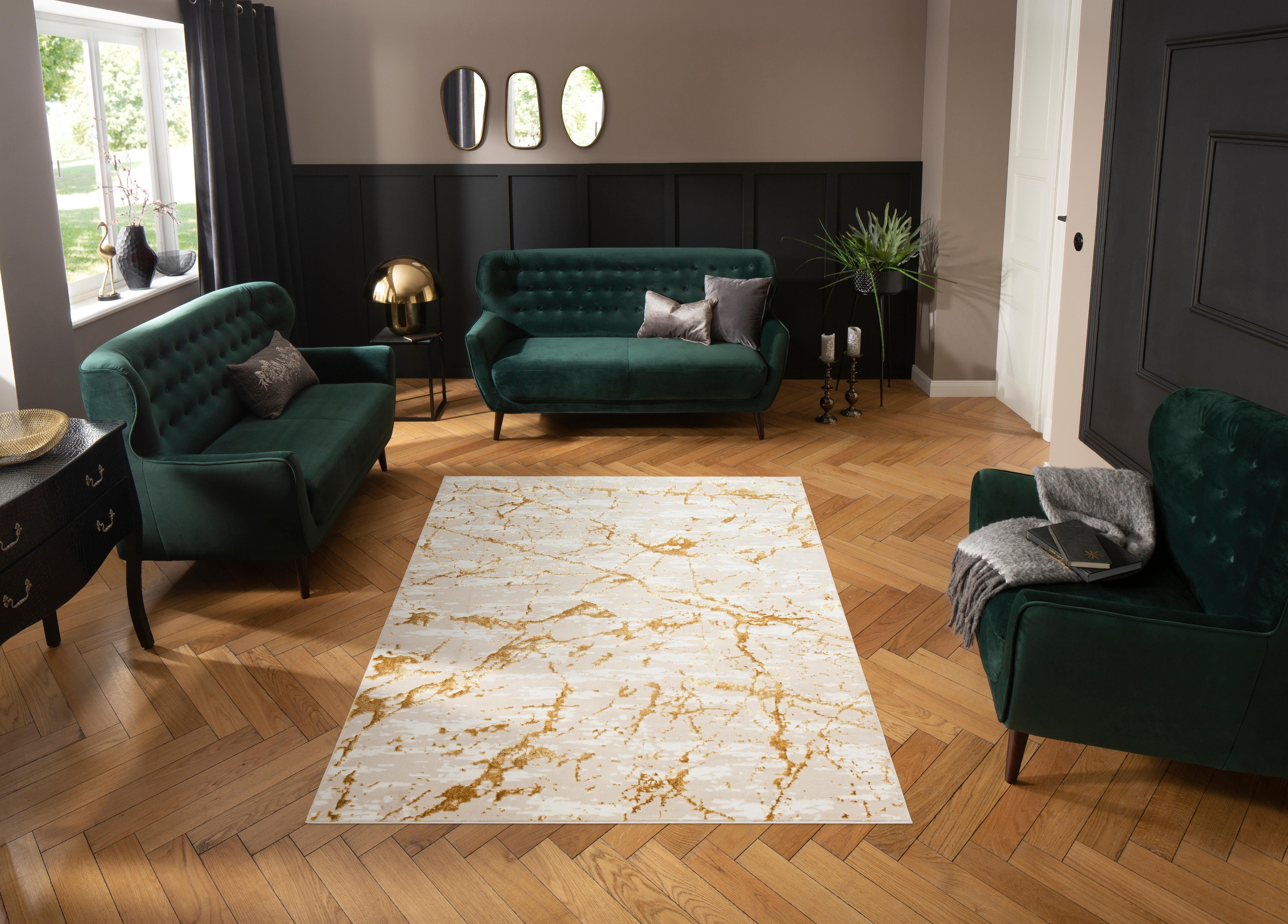 my home Vloerkleed Kalmoes, met krimpgarneffect, hoog-laag modern marmerdesign, laagpolig vloerkleed, zacht