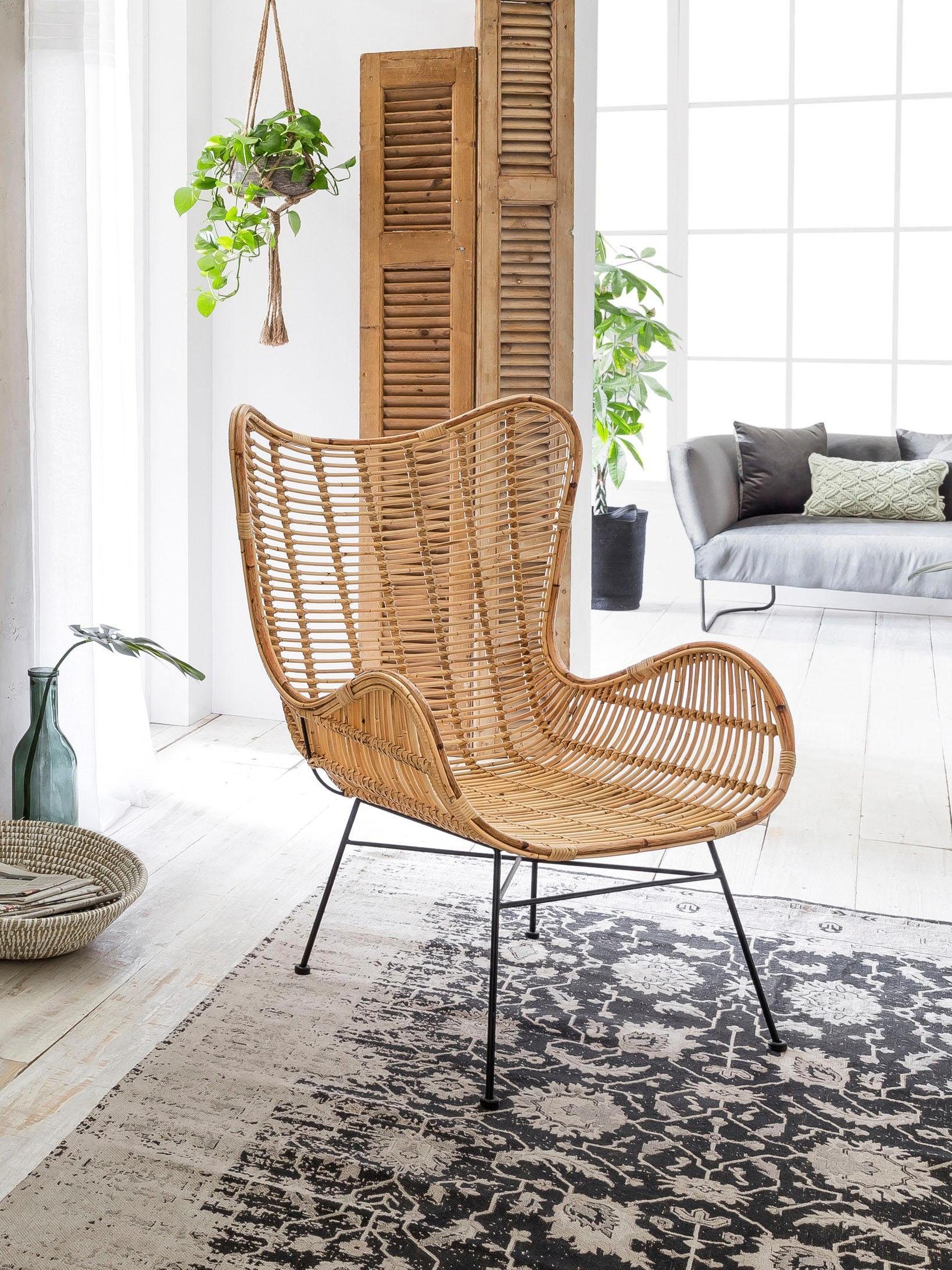 SIT Fauteuil Sit&Chairs met gebogen armleuningen, in zwart of ecru, shabby chic
