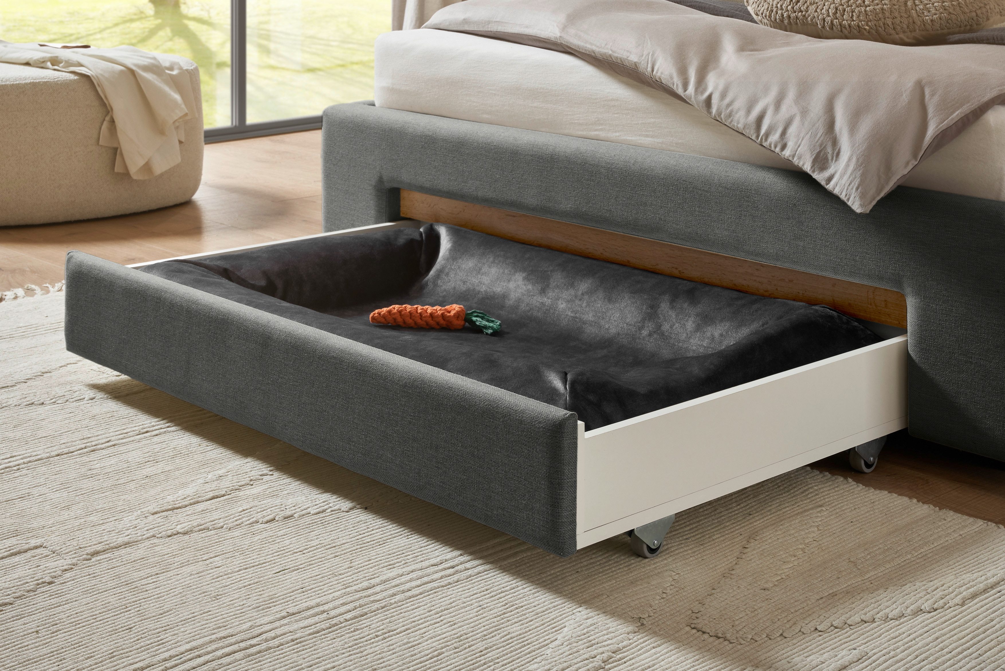 INOSIGN Gestoffeerd bed CiTY/GiRON,, gepolsterd opbergbed, met LED-verlichting Bedkisten met hondenbed of als opbergruimte, opklapbare hoofdeinden